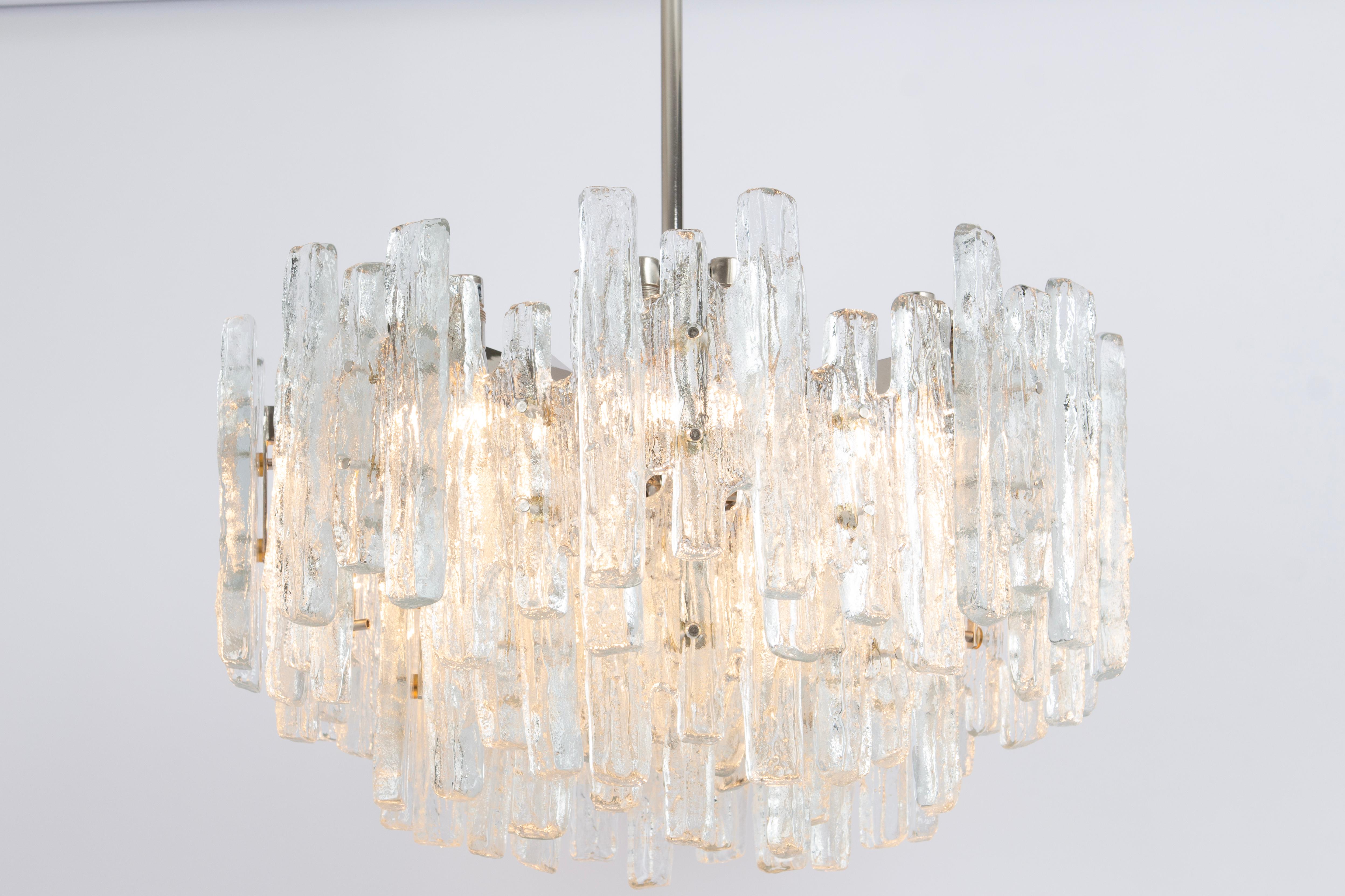 Large Rare Murano Ice Glass Chandelier by Kalmar, Austria, 1960s For Sale 5