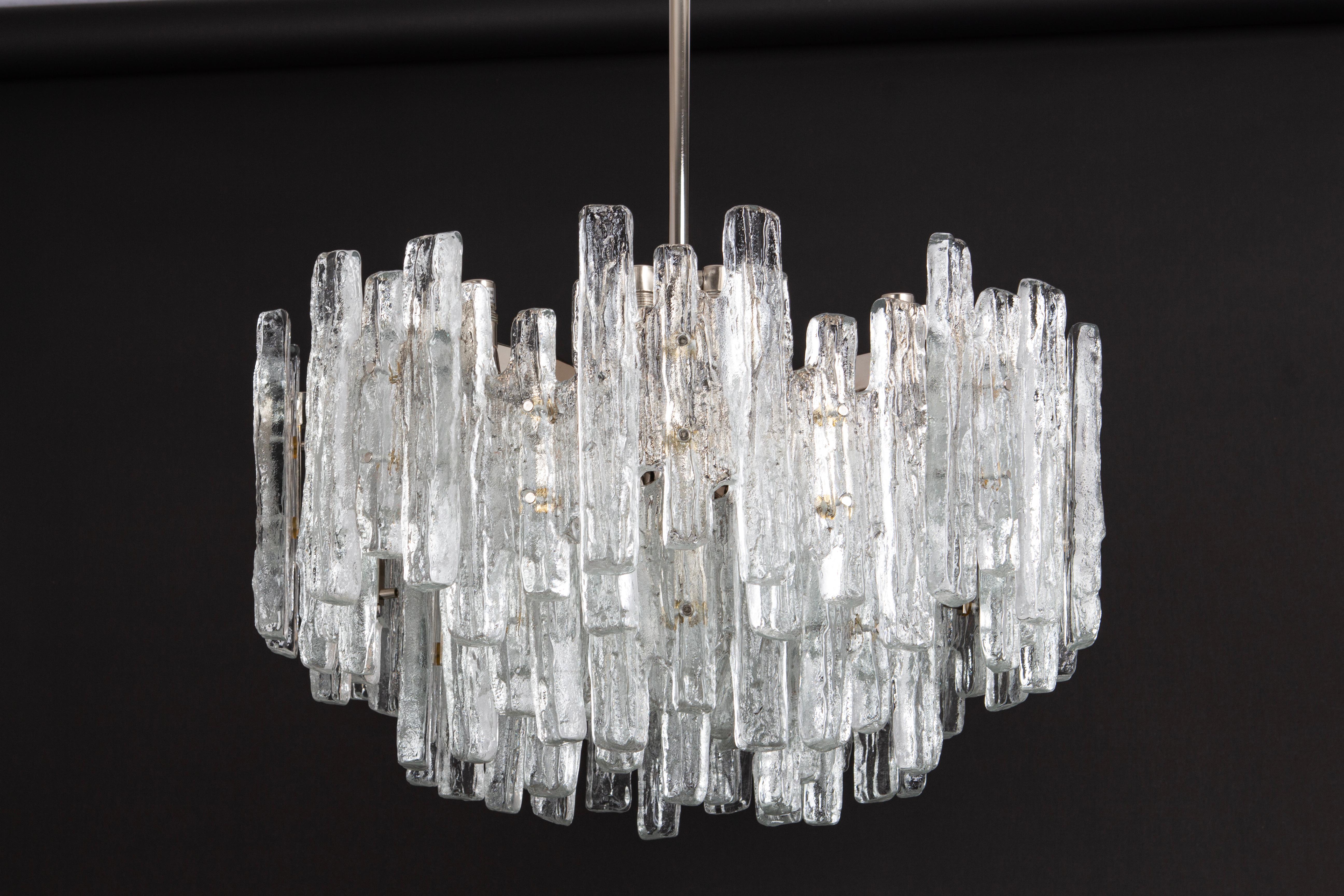 Large Rare Murano Ice Glass Chandelier by Kalmar, Austria, 1960s For Sale 7