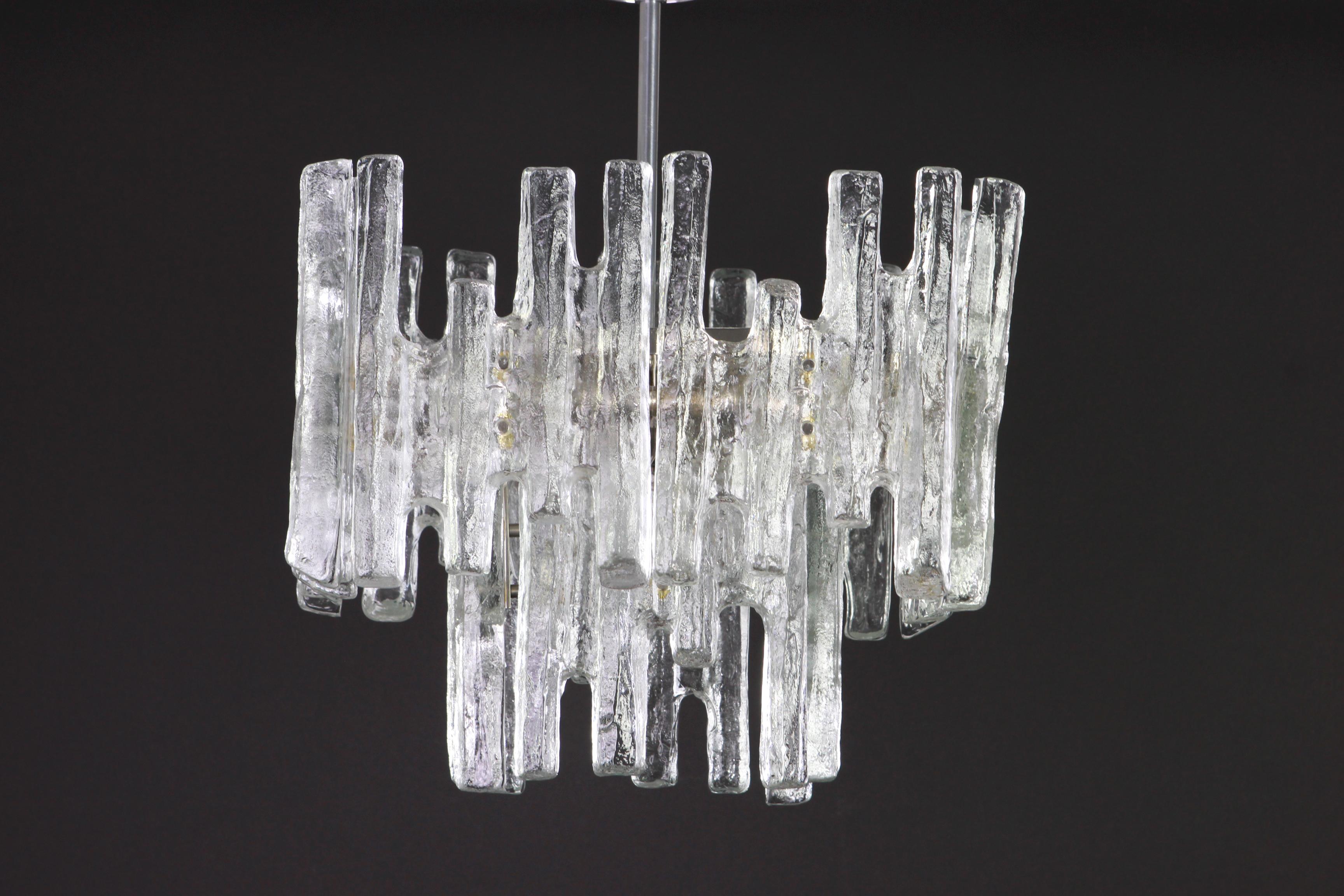 Large Rare Murano Ice Glass Chandelier by Kalmar, Austria, 1960s For Sale 1