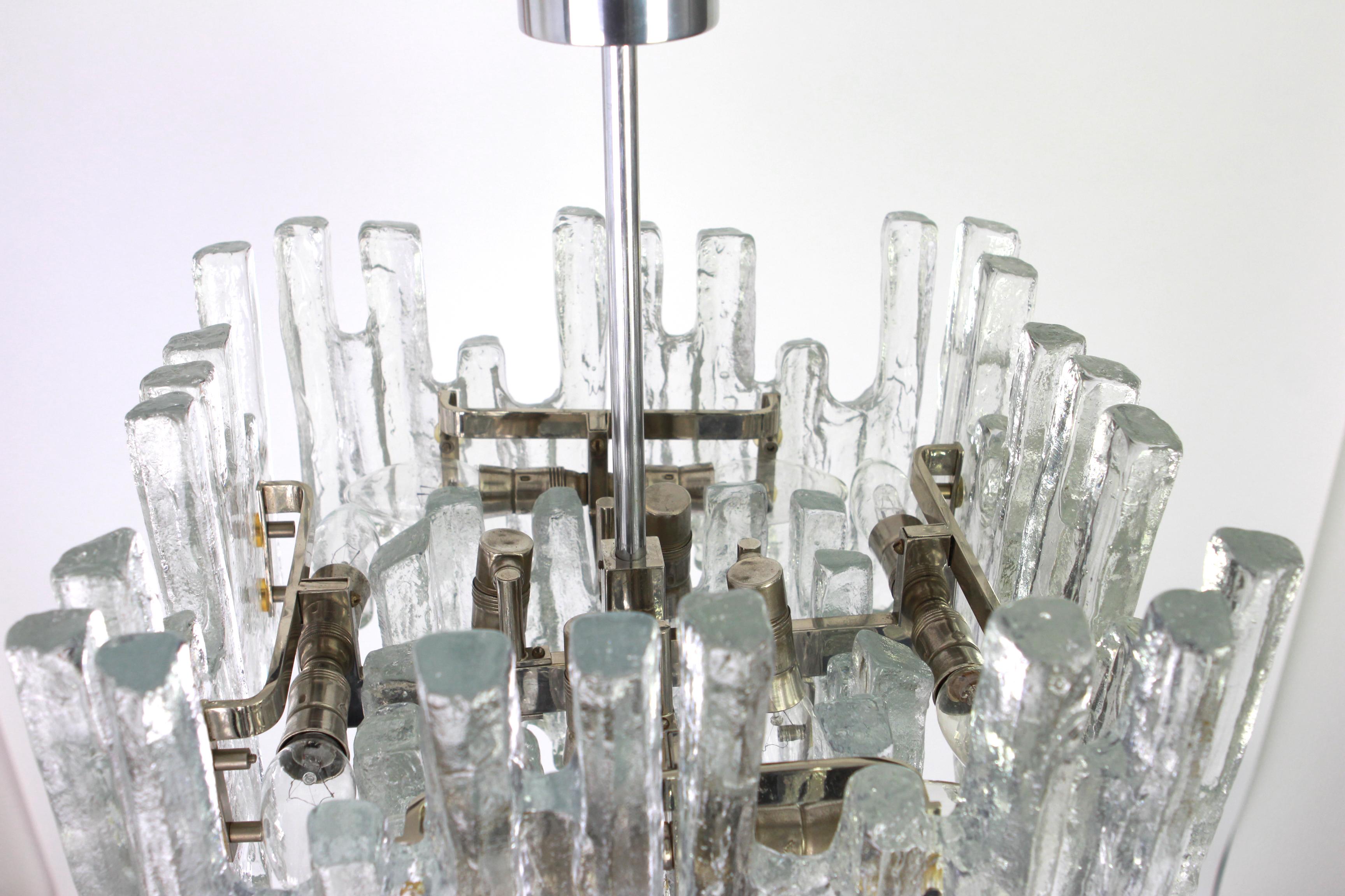 Large Rare Murano Ice Glass Chandelier by Kalmar, Austria, 1960s For Sale 2