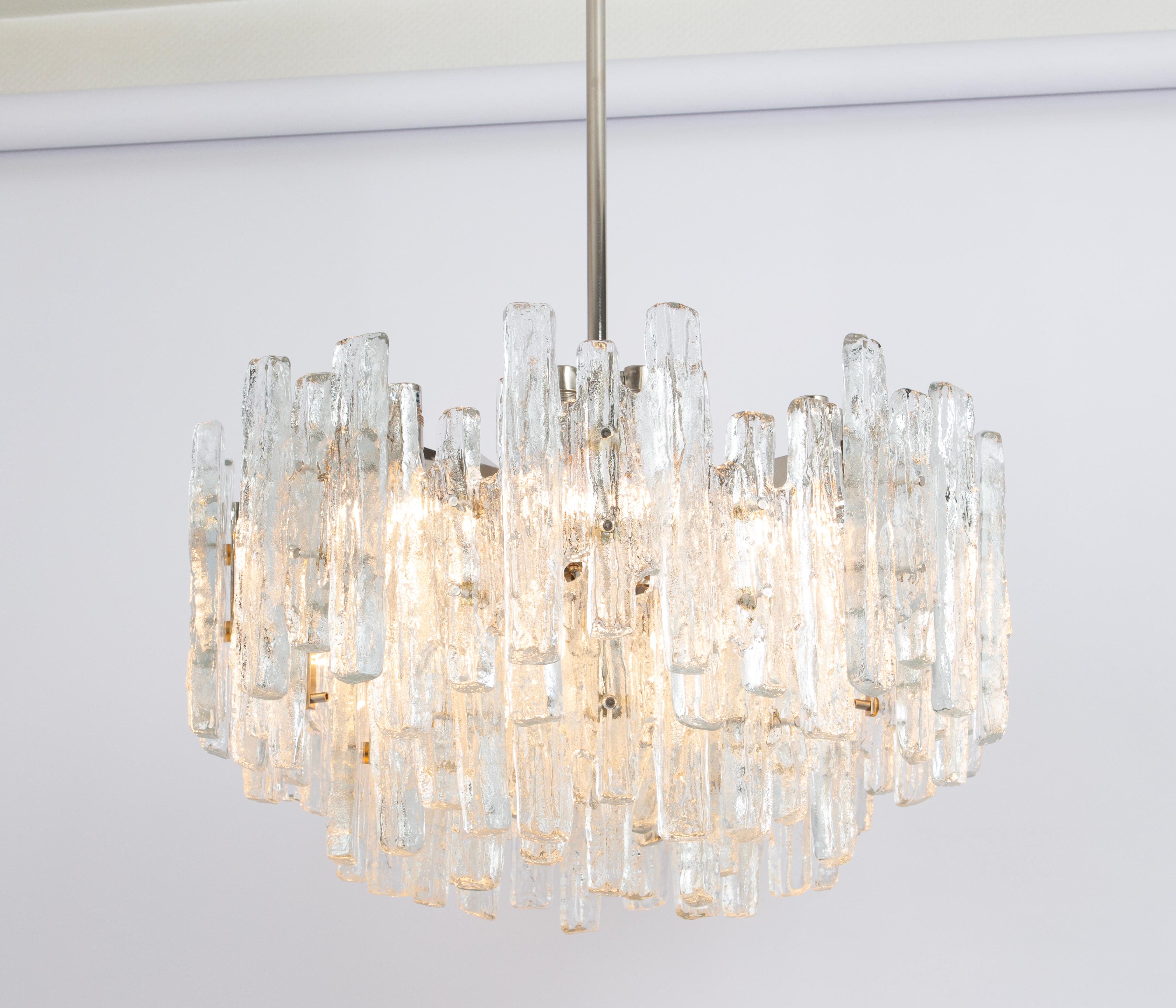 Large Rare Murano Ice Glass Chandelier by Kalmar, Austria, 1960s For Sale 2