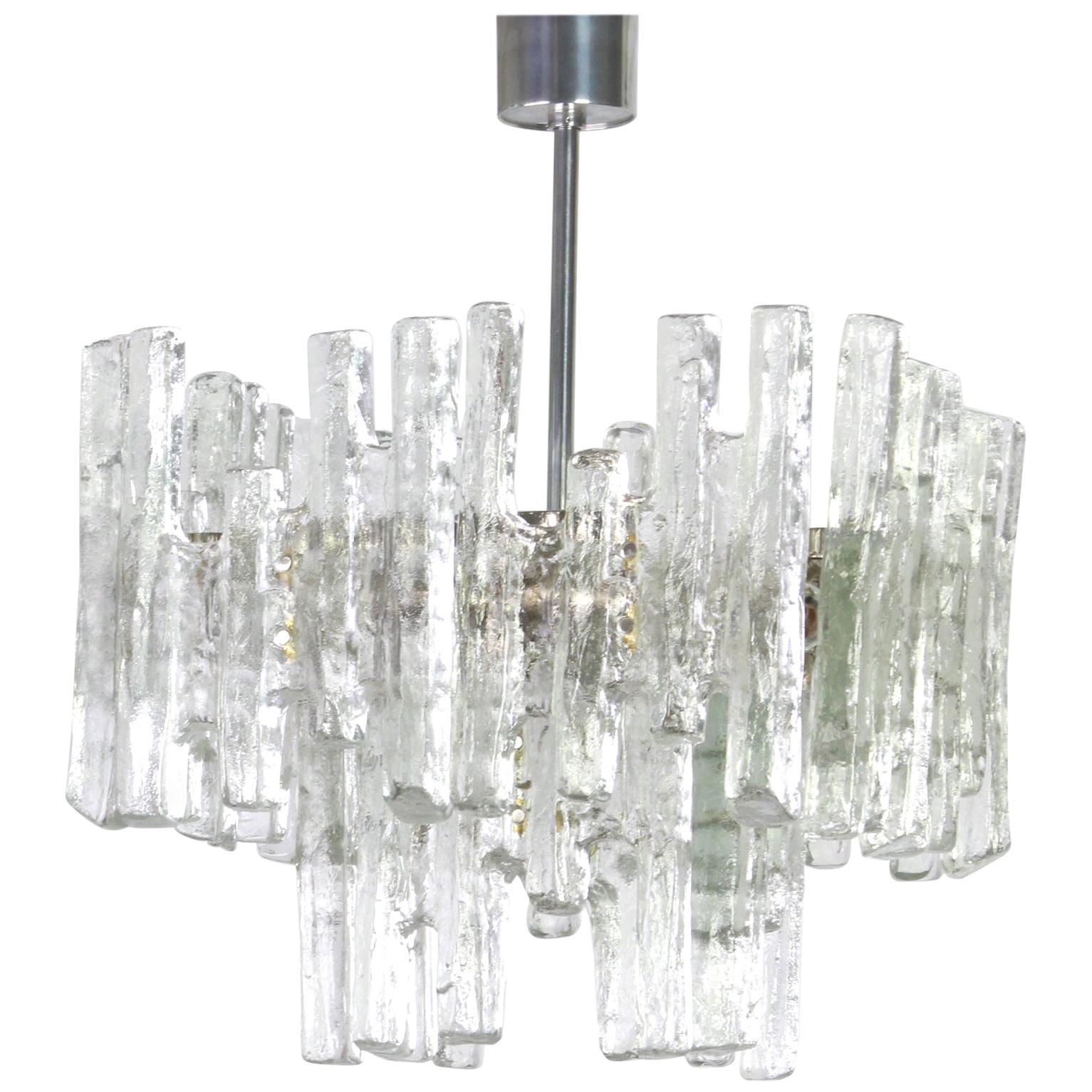 Large Rare Murano Ice Glass Chandelier by Kalmar, Austria, 1960s For Sale