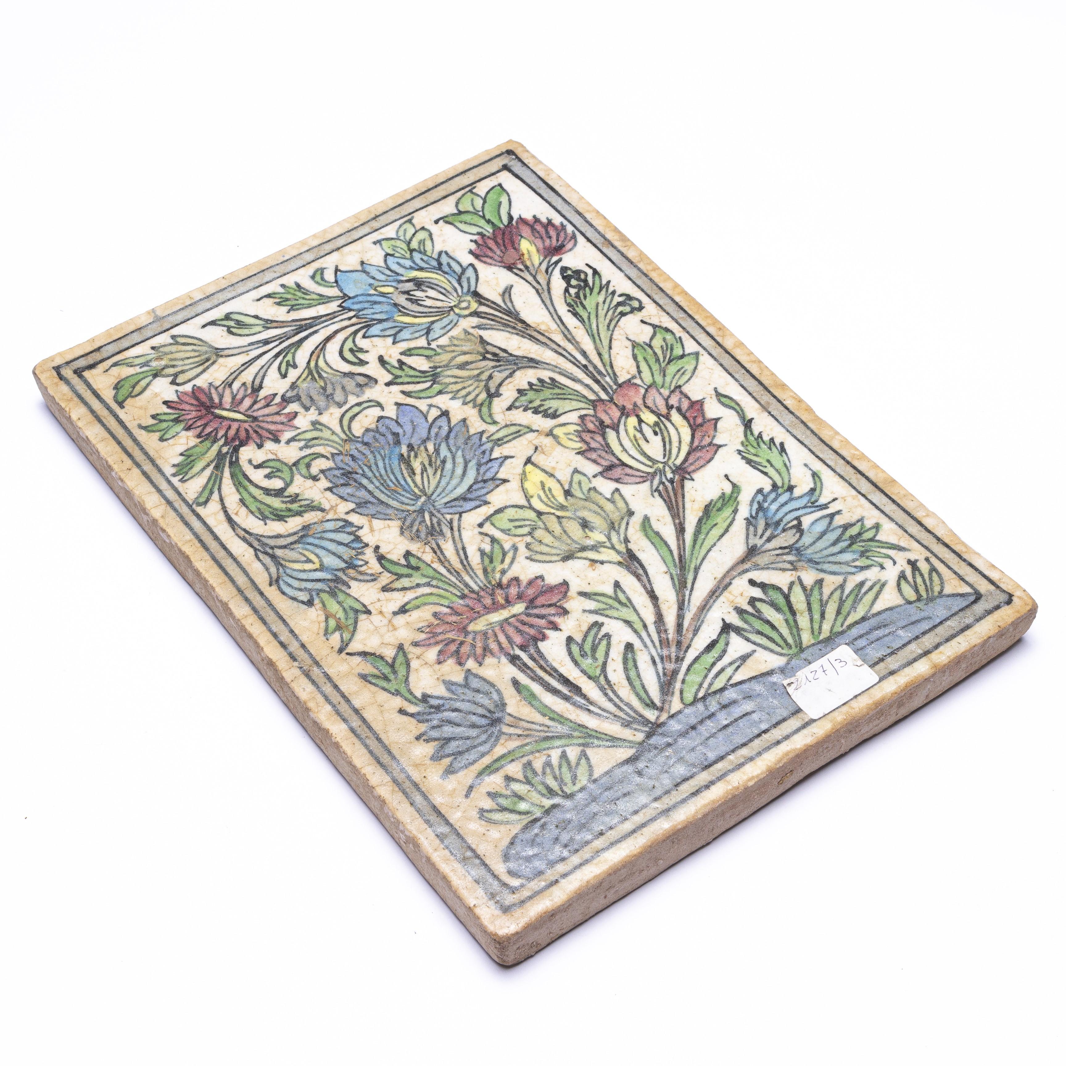 Hand-Painted Large Rare Oriental AntiqueTile For Sale