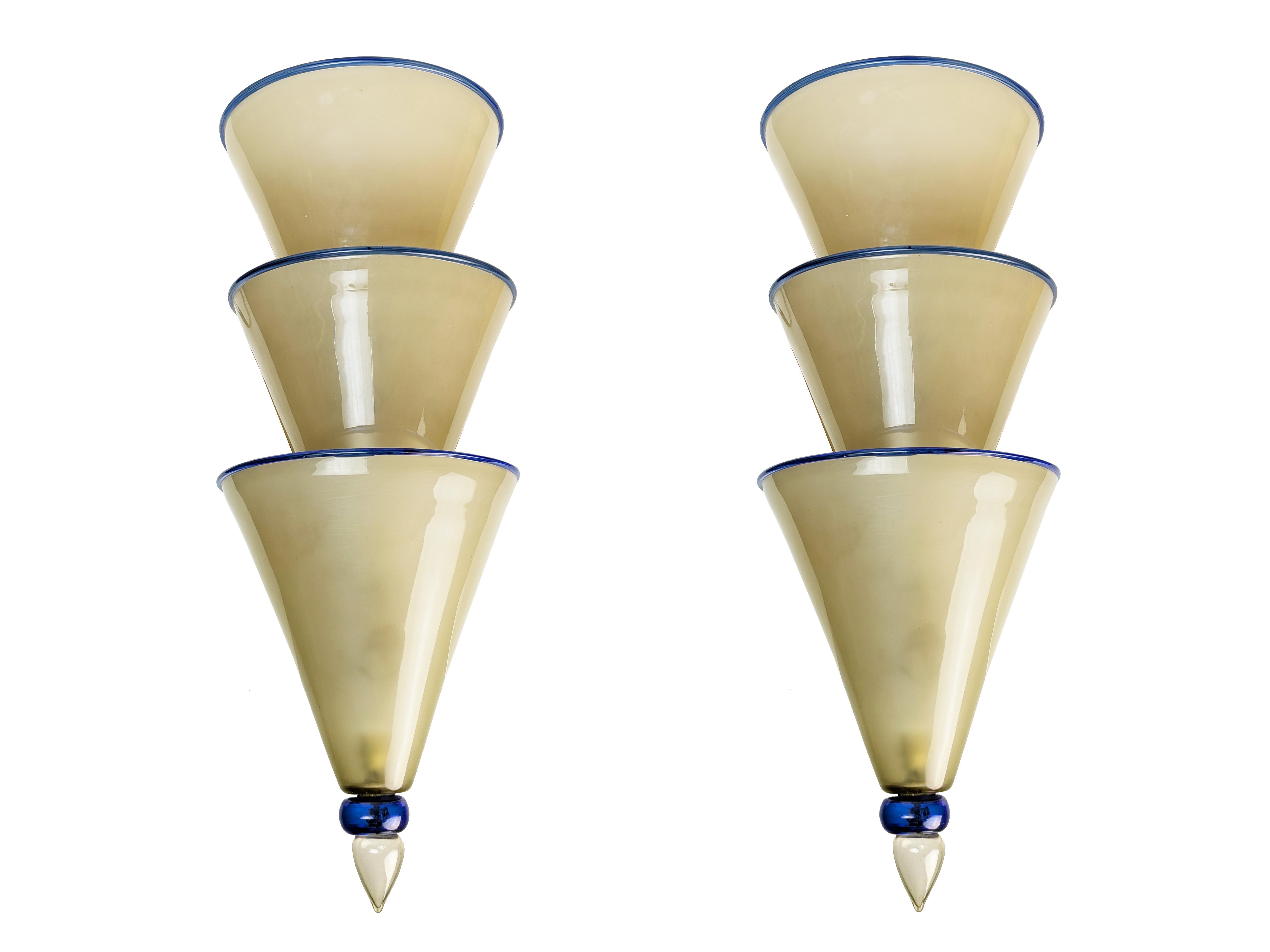 Große & seltene Paglierino & Blaues Murano Glas '30er Jahre Wandleuchter attr. zu Martinuzzi im Angebot 4