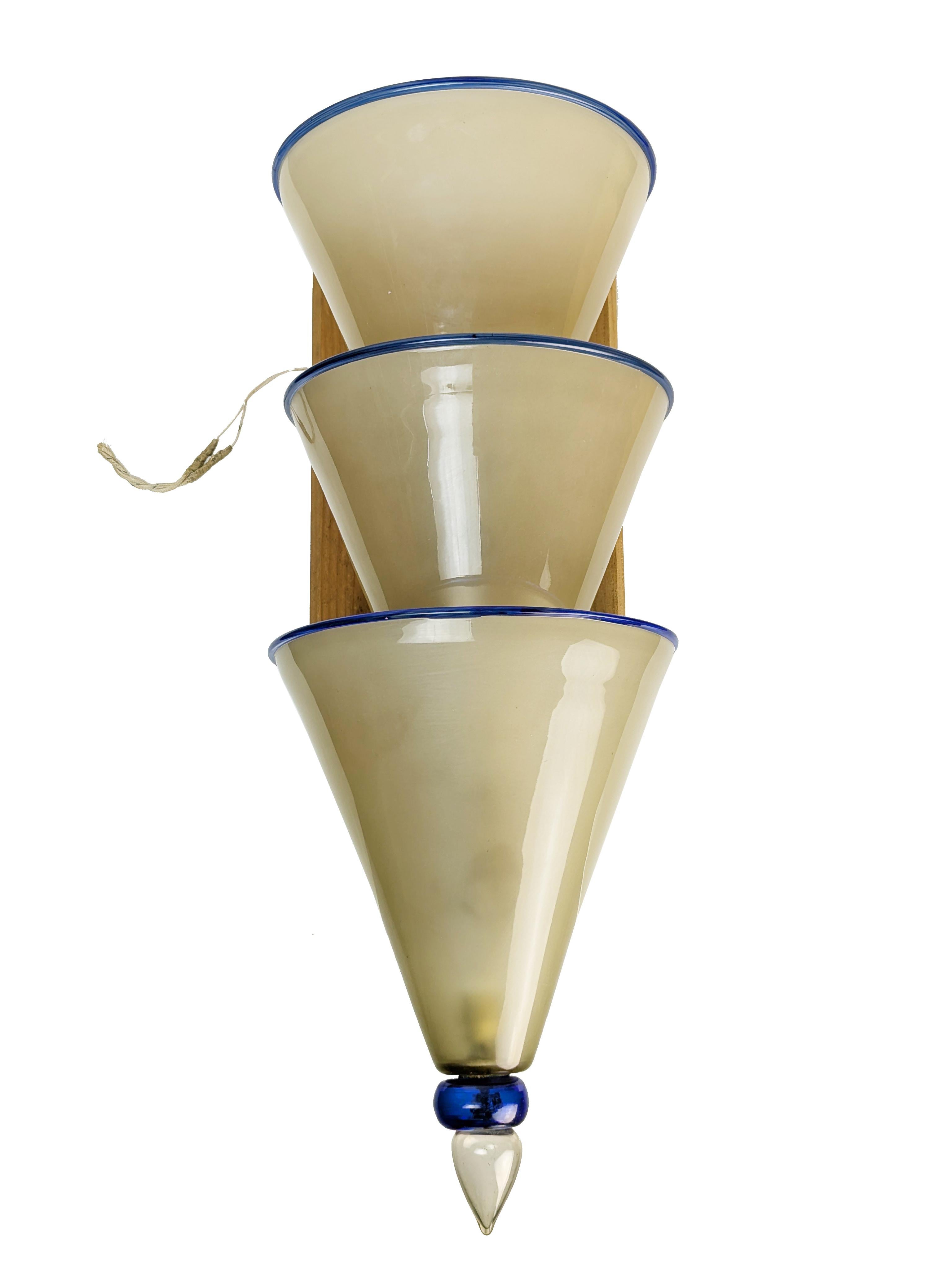 Große & seltene Paglierino & Blaues Murano Glas '30er Jahre Wandleuchter attr. zu Martinuzzi im Angebot 6