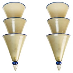 Große & seltene Paglierino & Blaues Murano Glas '30er Jahre Wandleuchter attr. zu Martinuzzi