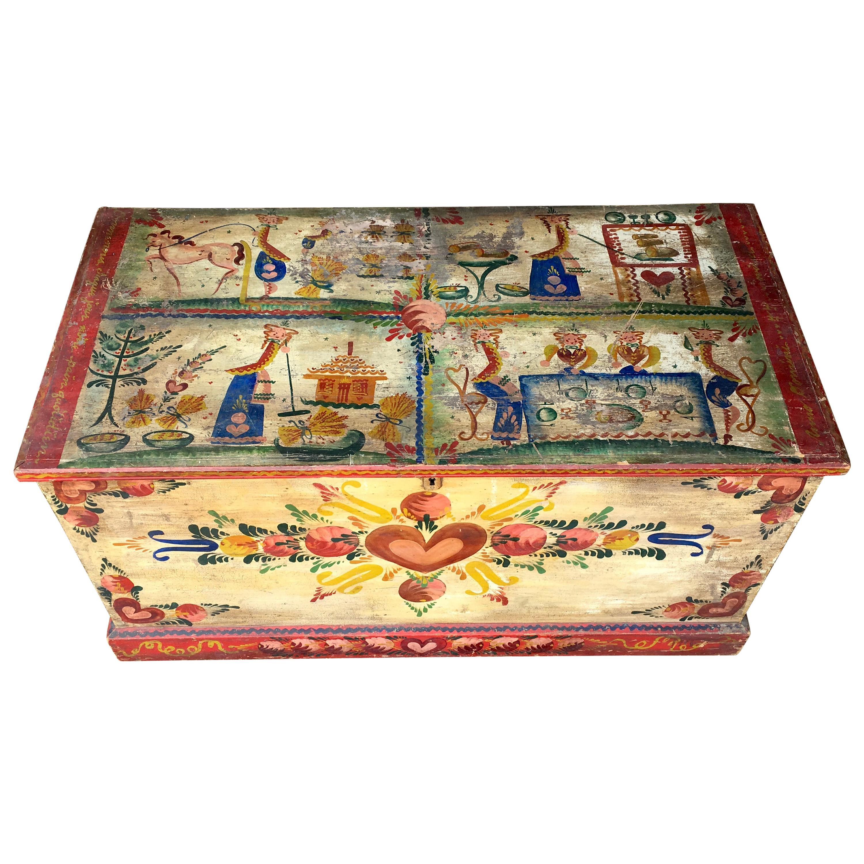 Large Rare Peter Hunt Hand Painted Folk Art Chest Signed and Dated 1944 ...