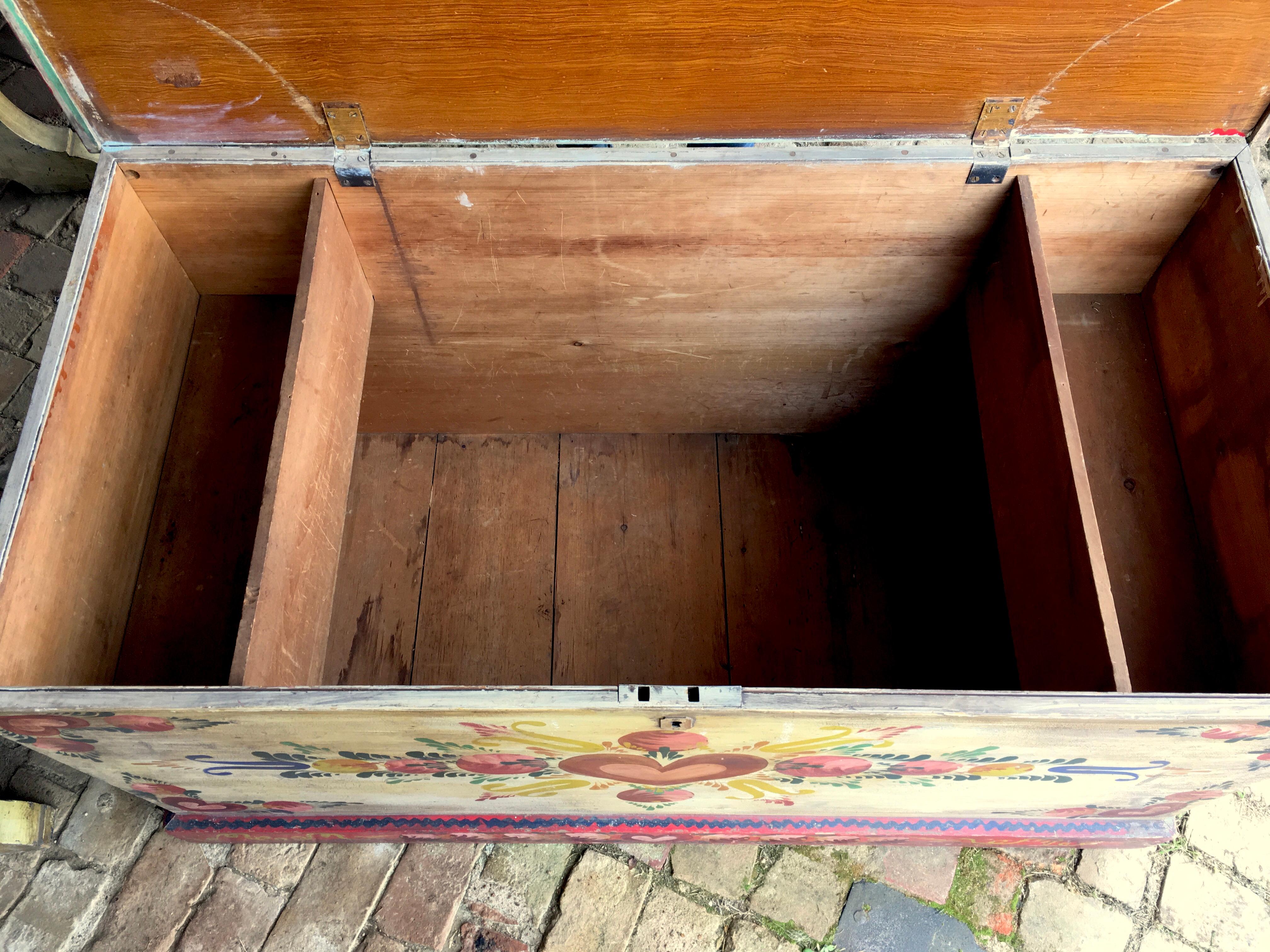 American Large Rare Peter Hunt Hand Painted Folk Art Chest Signed and Dated 1944