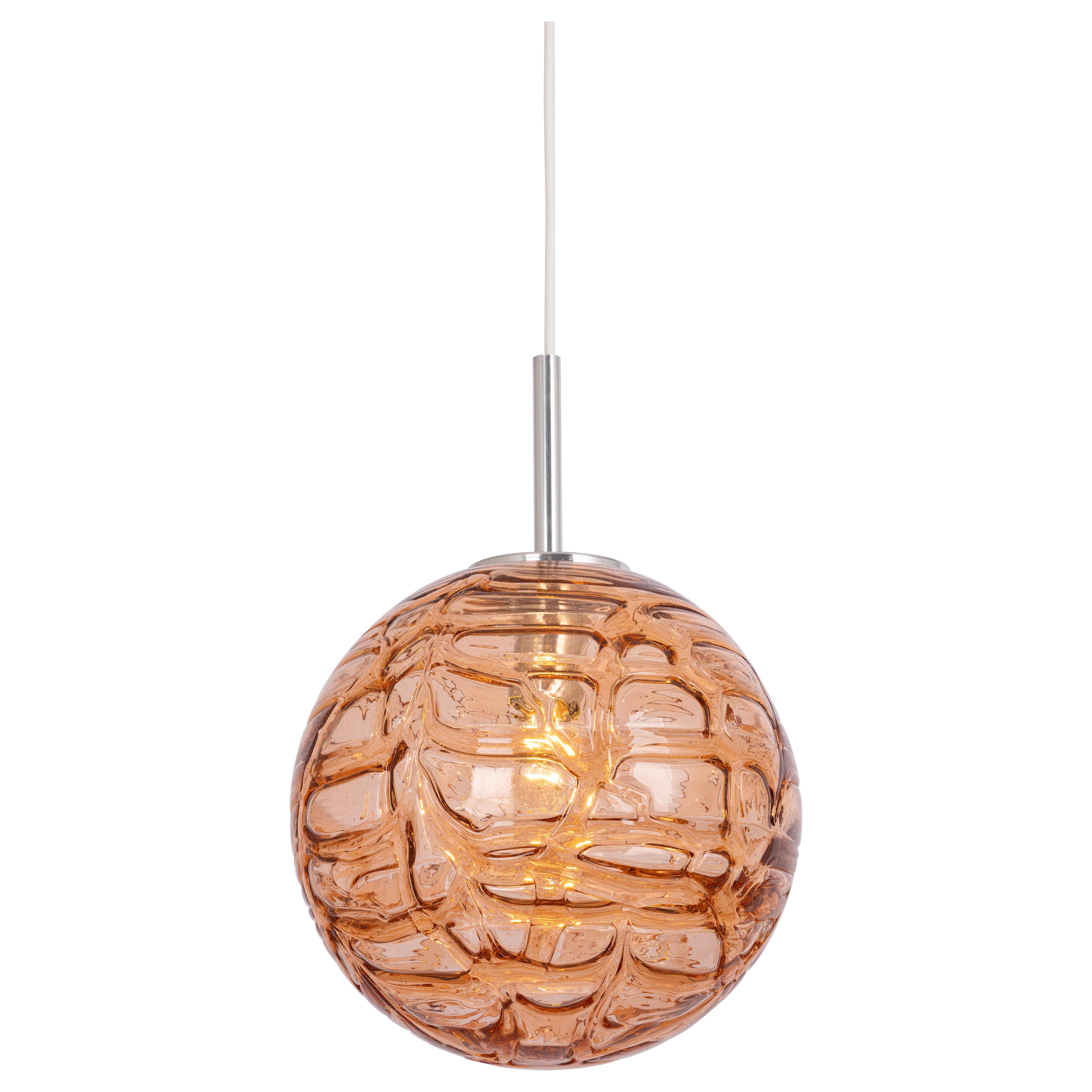 Large Rare Pink Murano Ball Pendant Light by Doria, Germany, 1970s