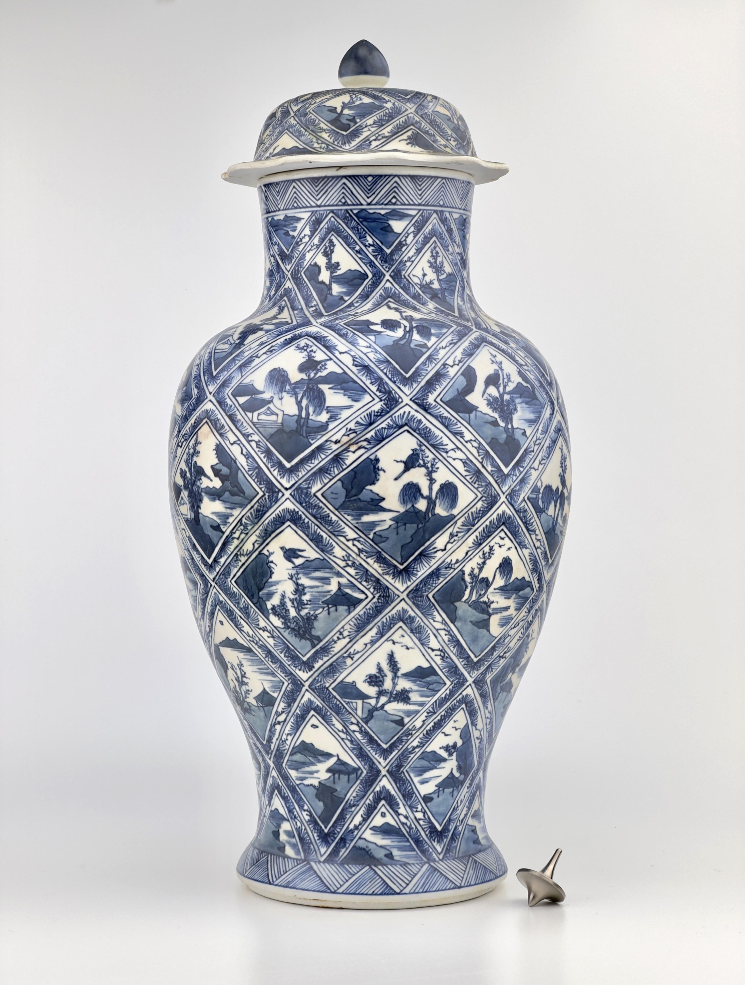 Glazed Large Rare 'Riverscapes' Pattern Baluster Vase, Qing Dynasty, Kangxi, circa 1690 For Sale