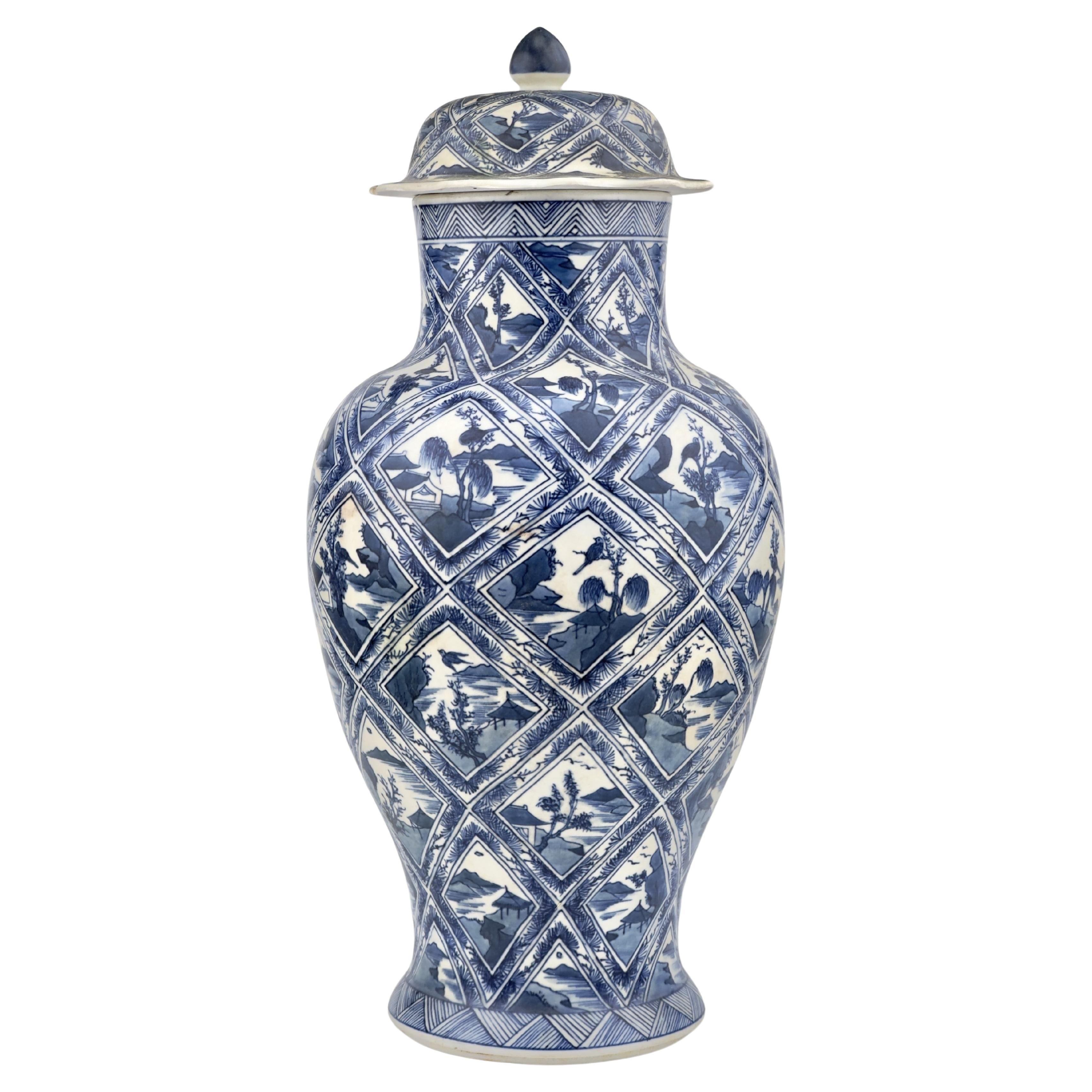 Large Rare 'Riverscapes' Pattern Baluster Vase, Qing Dynasty, Kangxi, circa 1690 For Sale