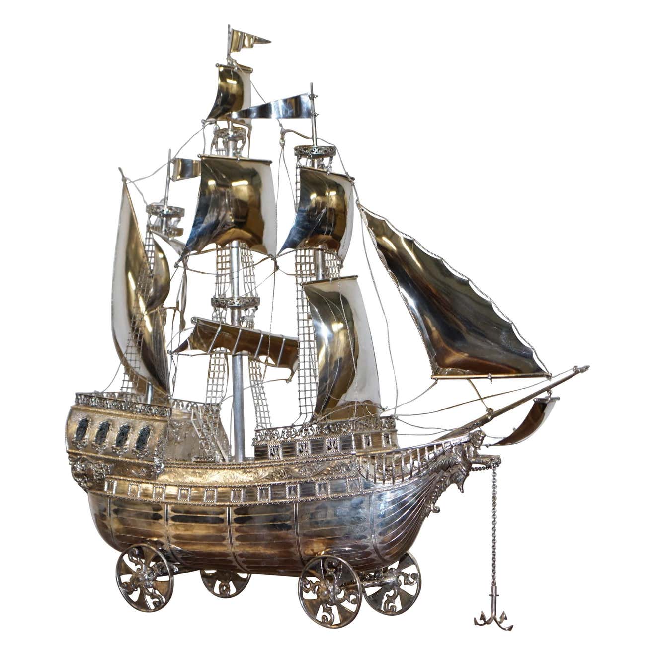 Large and Rare Solid 925 Silver Vintage NEF Ship Boat Import Marks for ...