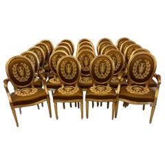Large Rare Suite of 42 Matching Louis XVI Style Giltwood Dining Chairs
