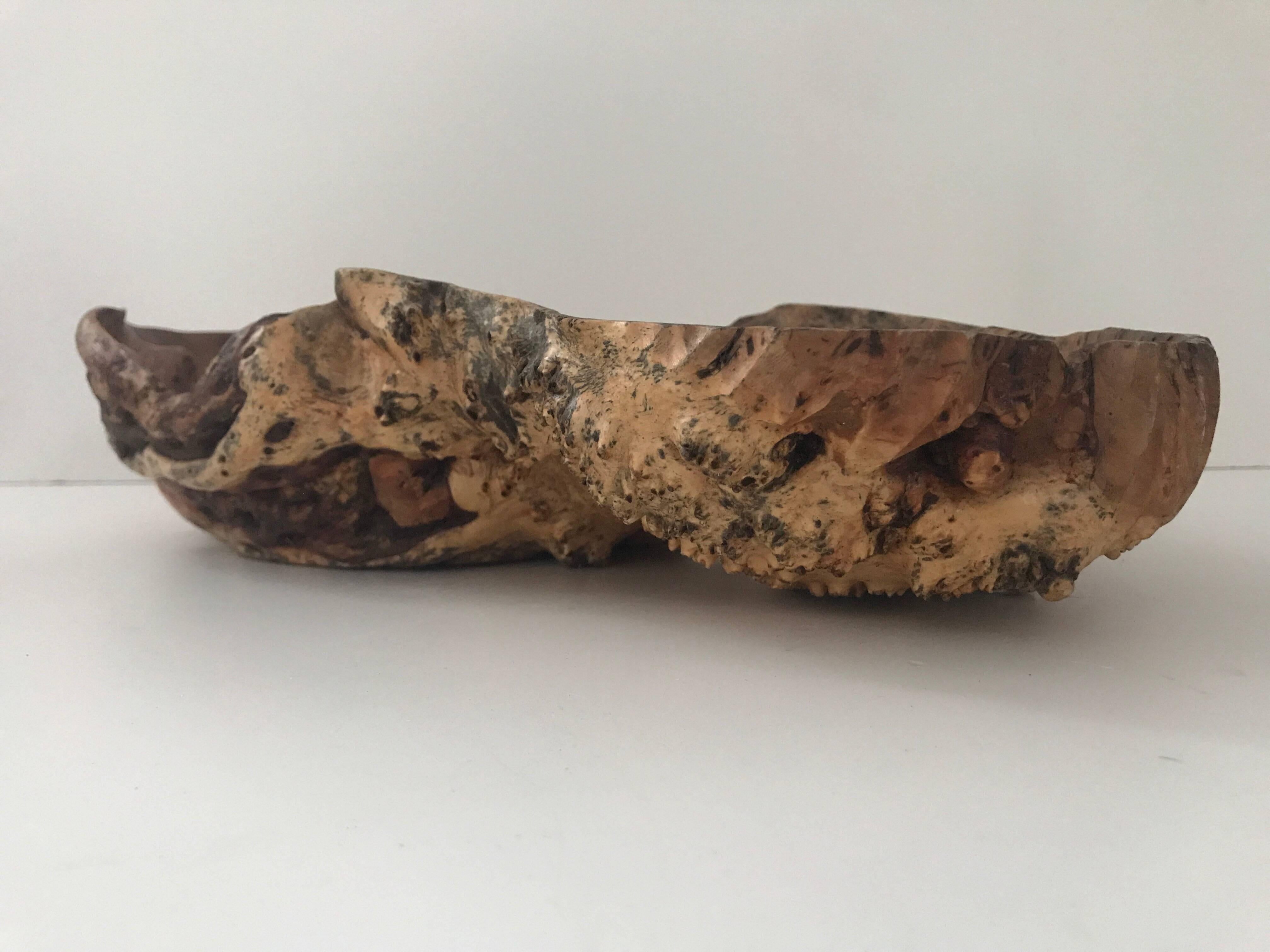 Late 20th Century Large Rare Swedish Northern Hand-Carved Birch Burl Bowl For Sale