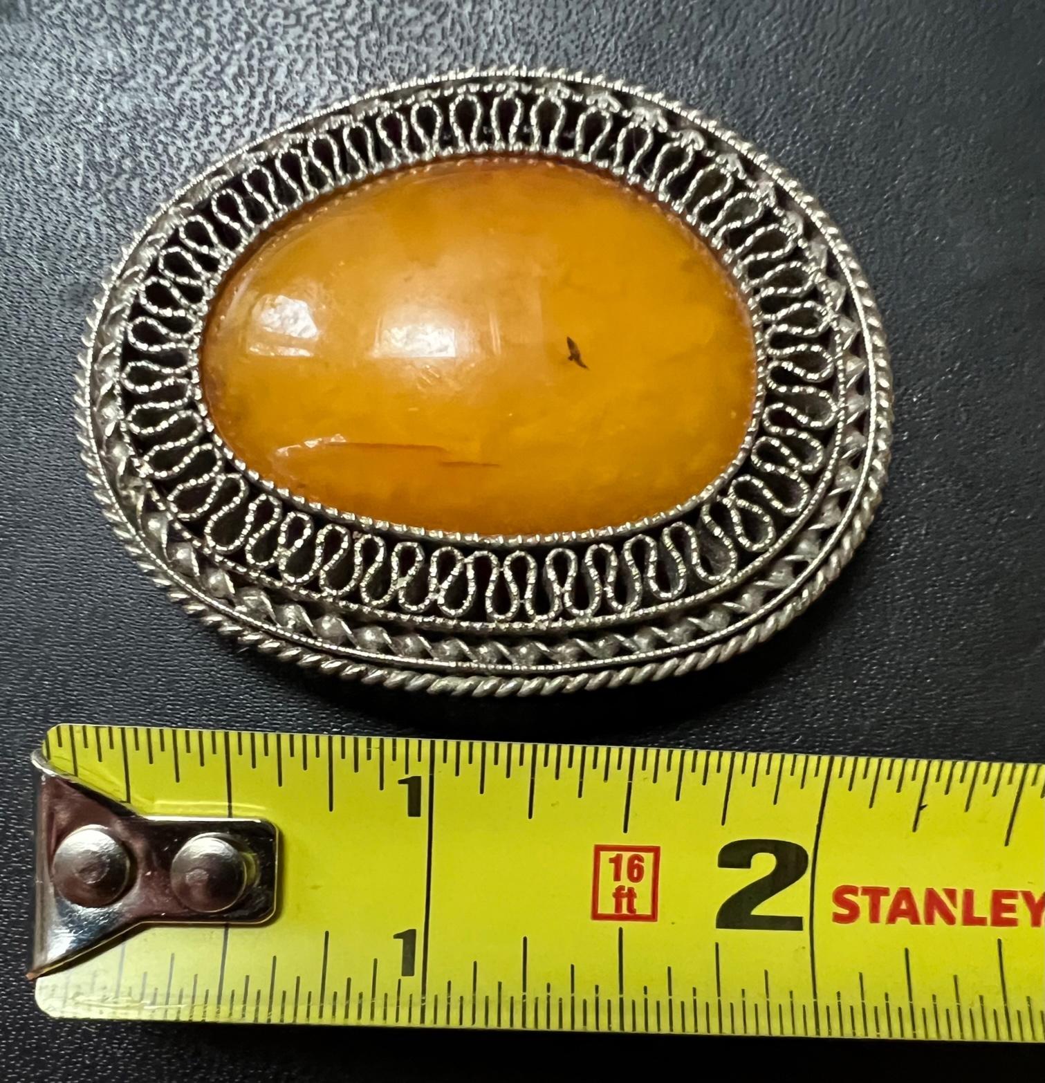 Arts and Crafts Large Rare Vintage Early 1900s Amber Brooch from Latvia For Sale