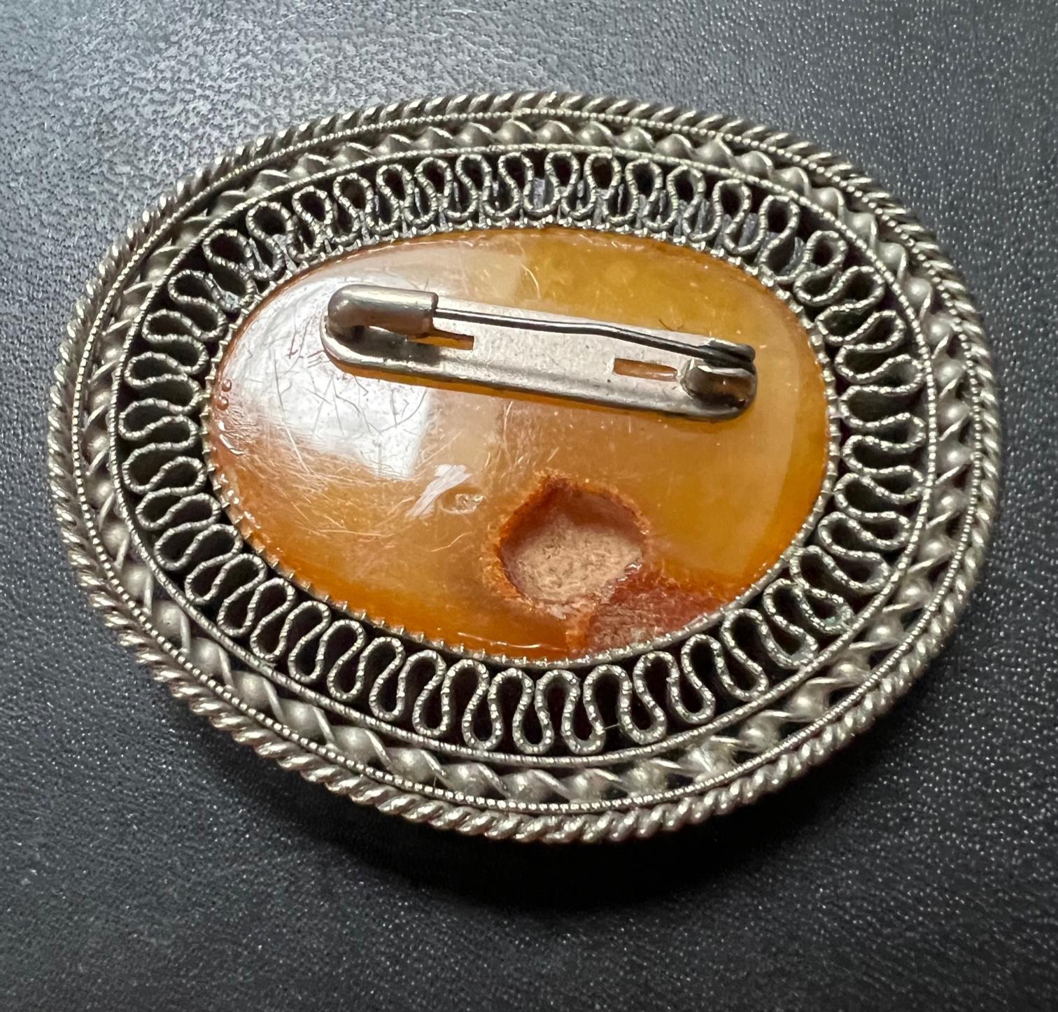 Cabochon Large Rare Vintage Early 1900s Amber Brooch from Latvia For Sale