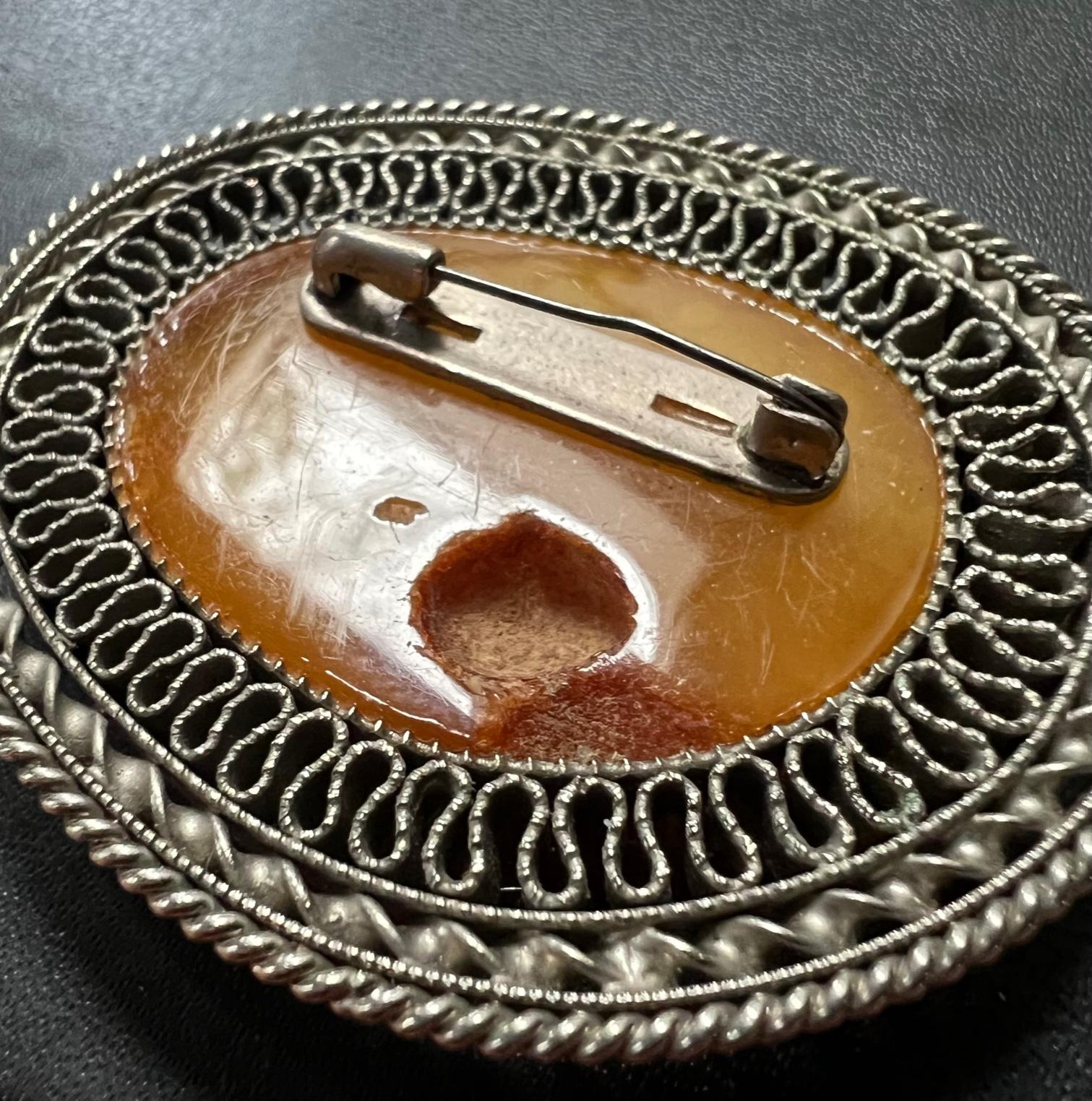 Large Rare Vintage Early 1900s Amber Brooch from Latvia In Good Condition For Sale In Boulder, CO