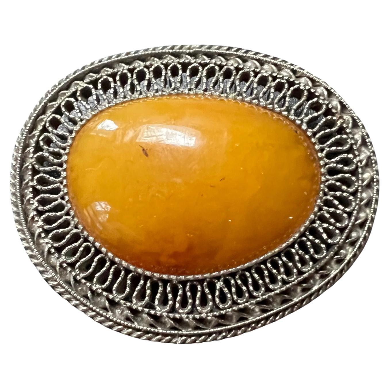 Large Rare Vintage Early 1900s Amber Brooch from Latvia
