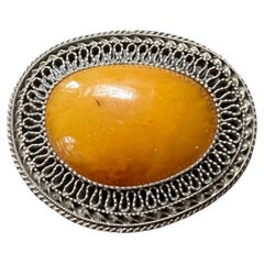 Large Rare Vintage Early 1900s Amber Brooch from Latvia