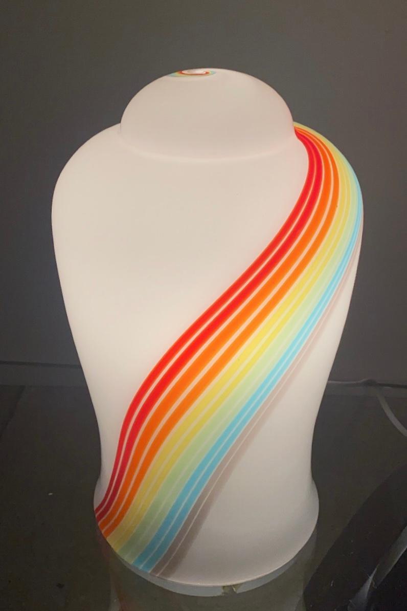 Large rare Vintage Murano 1970s Italian Rainbow Swirl Glass Table Lamp  In Good Condition For Sale In Copenhagen, DK