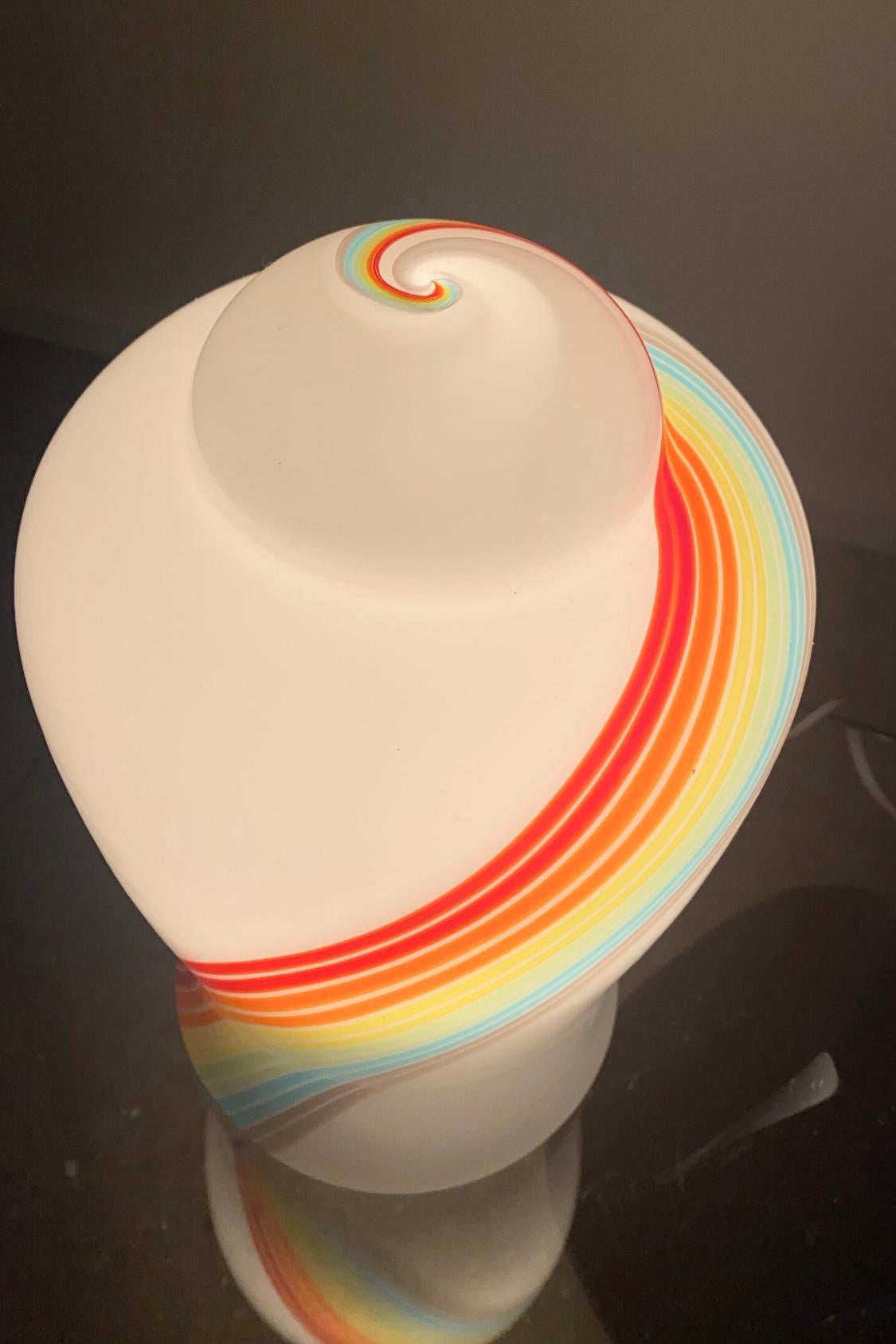 Late 20th Century Large rare Vintage Murano 1970s Italian Rainbow Swirl Glass Table Lamp  For Sale