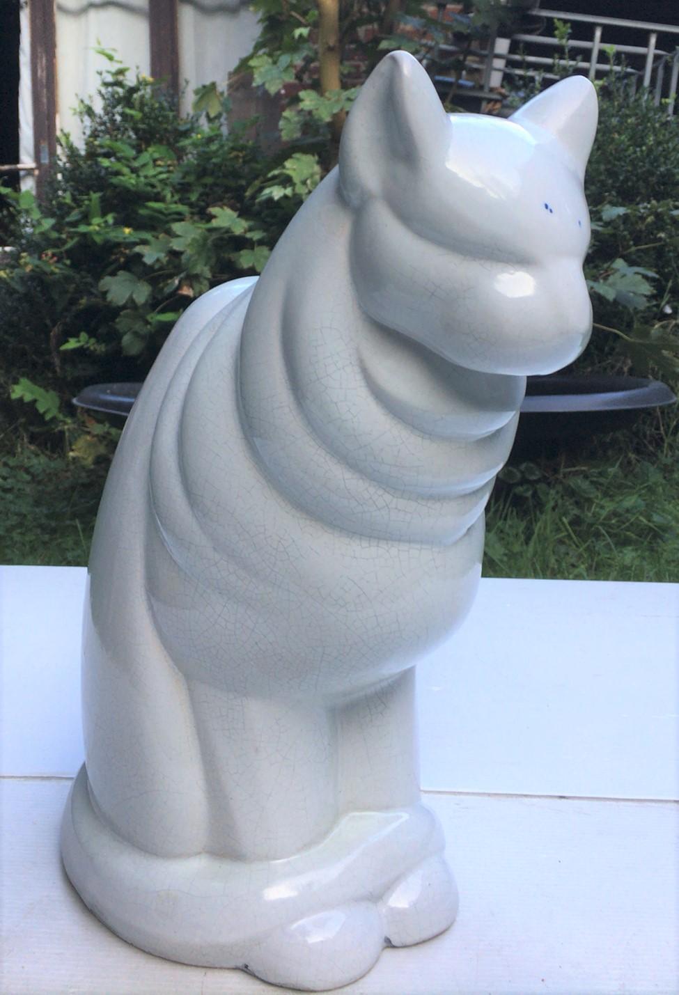 Large Rare White Cat Art Deco Jacques Adnet In Good Condition For Sale In Austin, TX