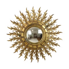 Large Rare Wooden Sun Mirror Sunburst Gold Leaf XL 86cm