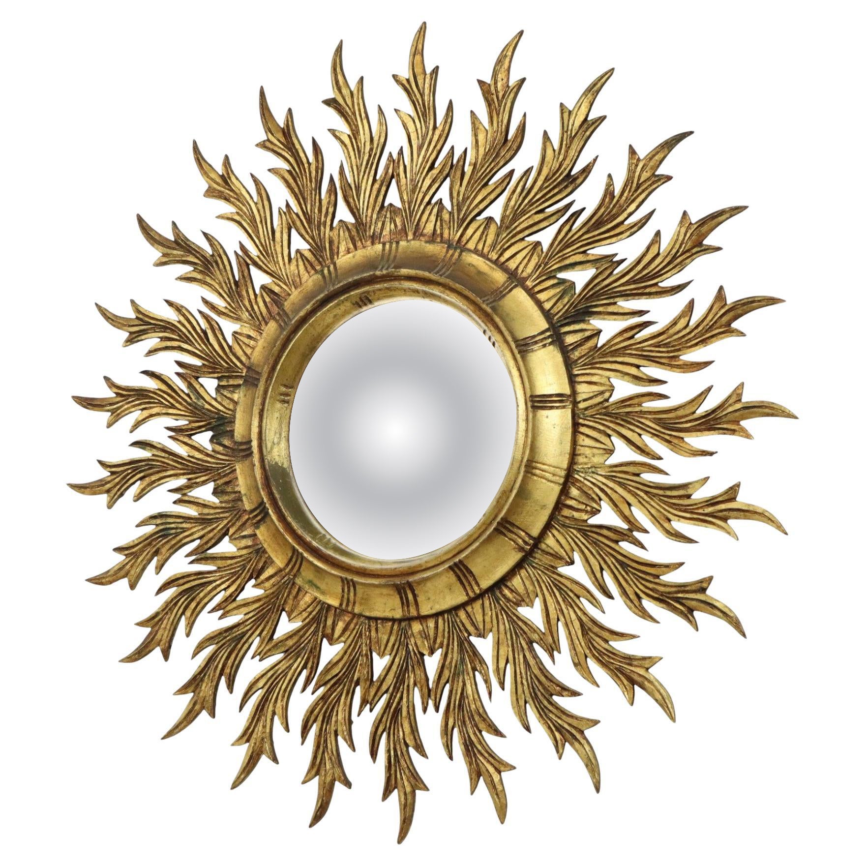 Large Rare Wooden Sun Mirror Sunburst Gold Leaf XL 86cm