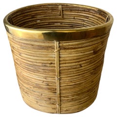 Large Rattan and brass basket, Italy, Circa 1970's
