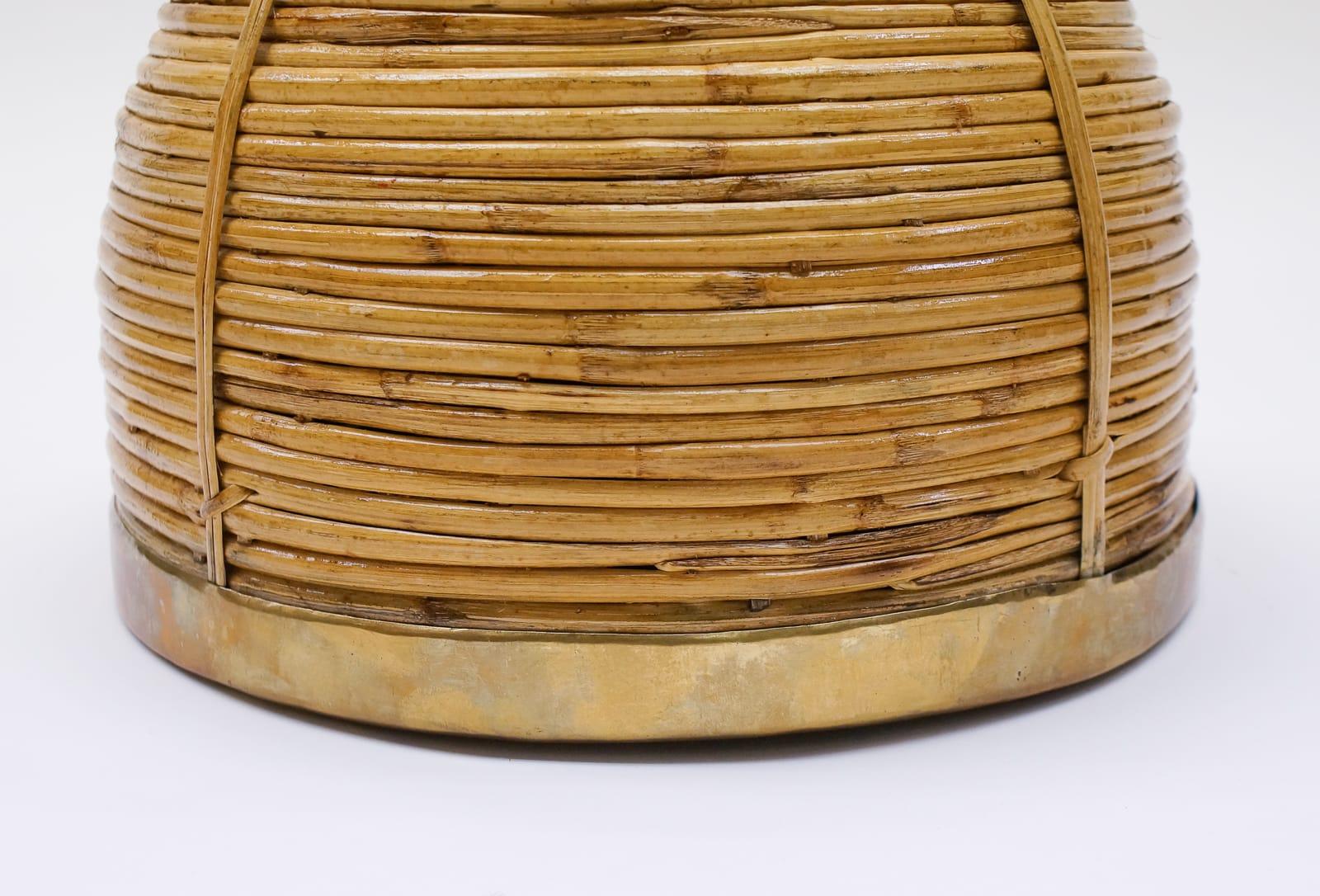 Large Rattan and Brass Midcentury Handcrafted Bowl, Austria, 1950s For Sale 3