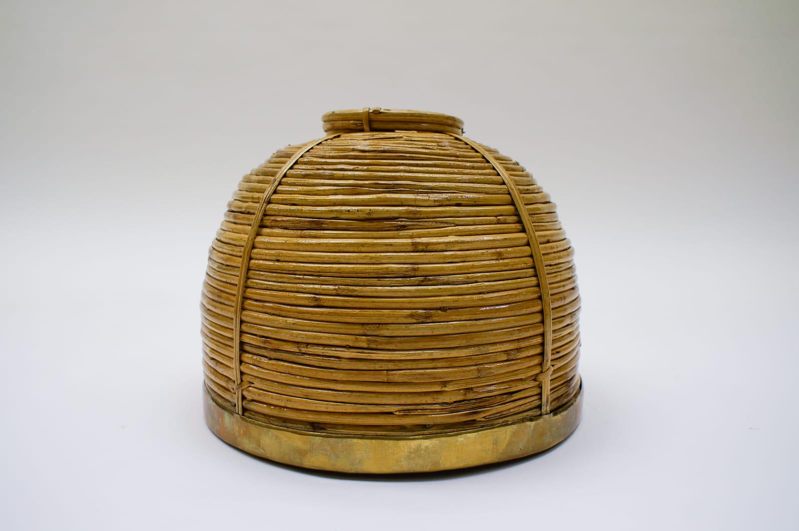 Large Rattan and Brass Midcentury Handcrafted Bowl, Austria, 1950s For Sale 5