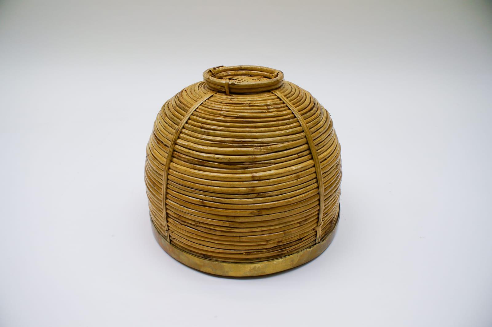 Large Rattan and Brass Midcentury Handcrafted Bowl, Austria, 1950s For Sale 6