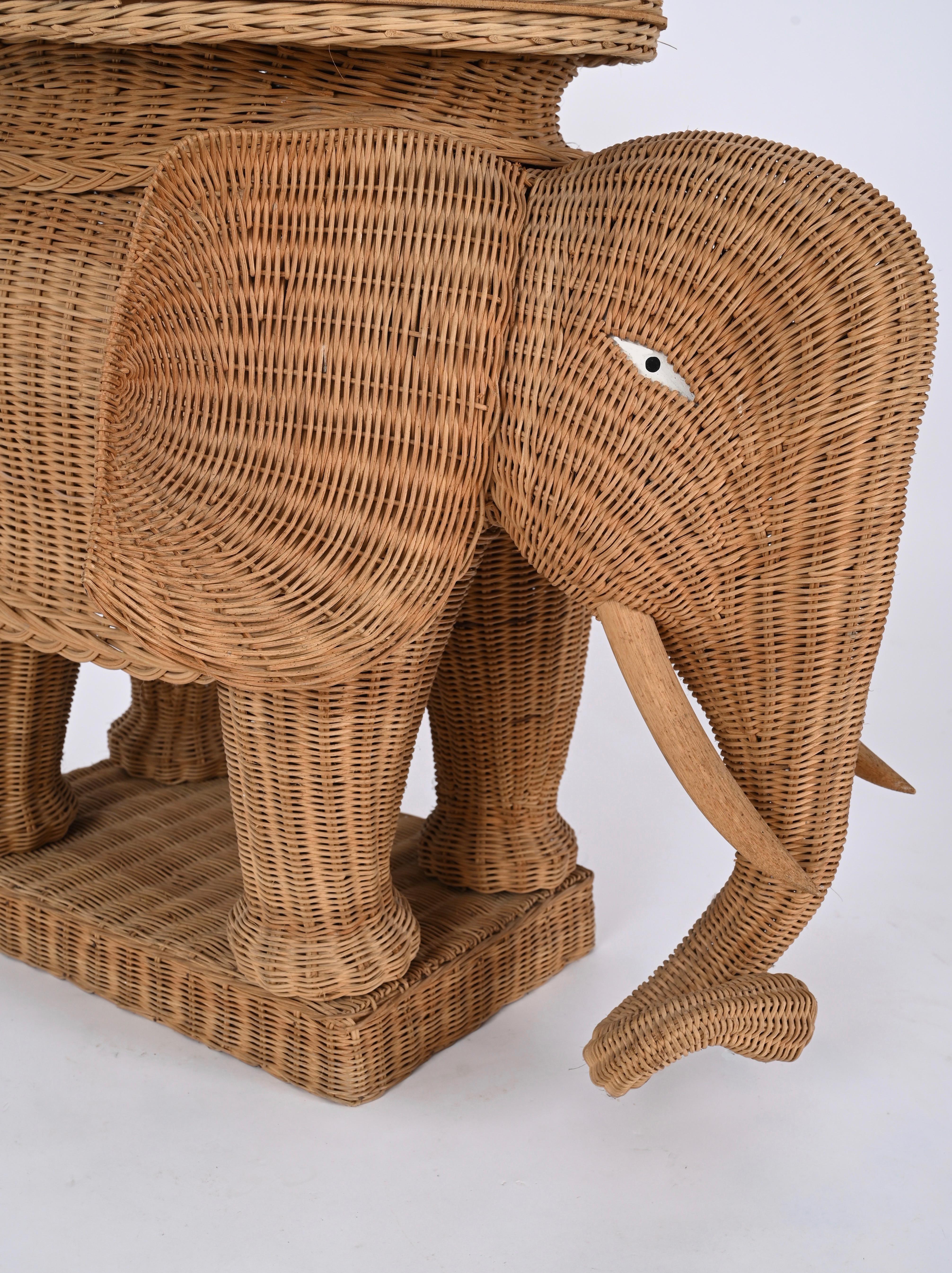 Large Rattan and Wicker Elephant Side Table by Vivai del Sud, Italy 1970s 2