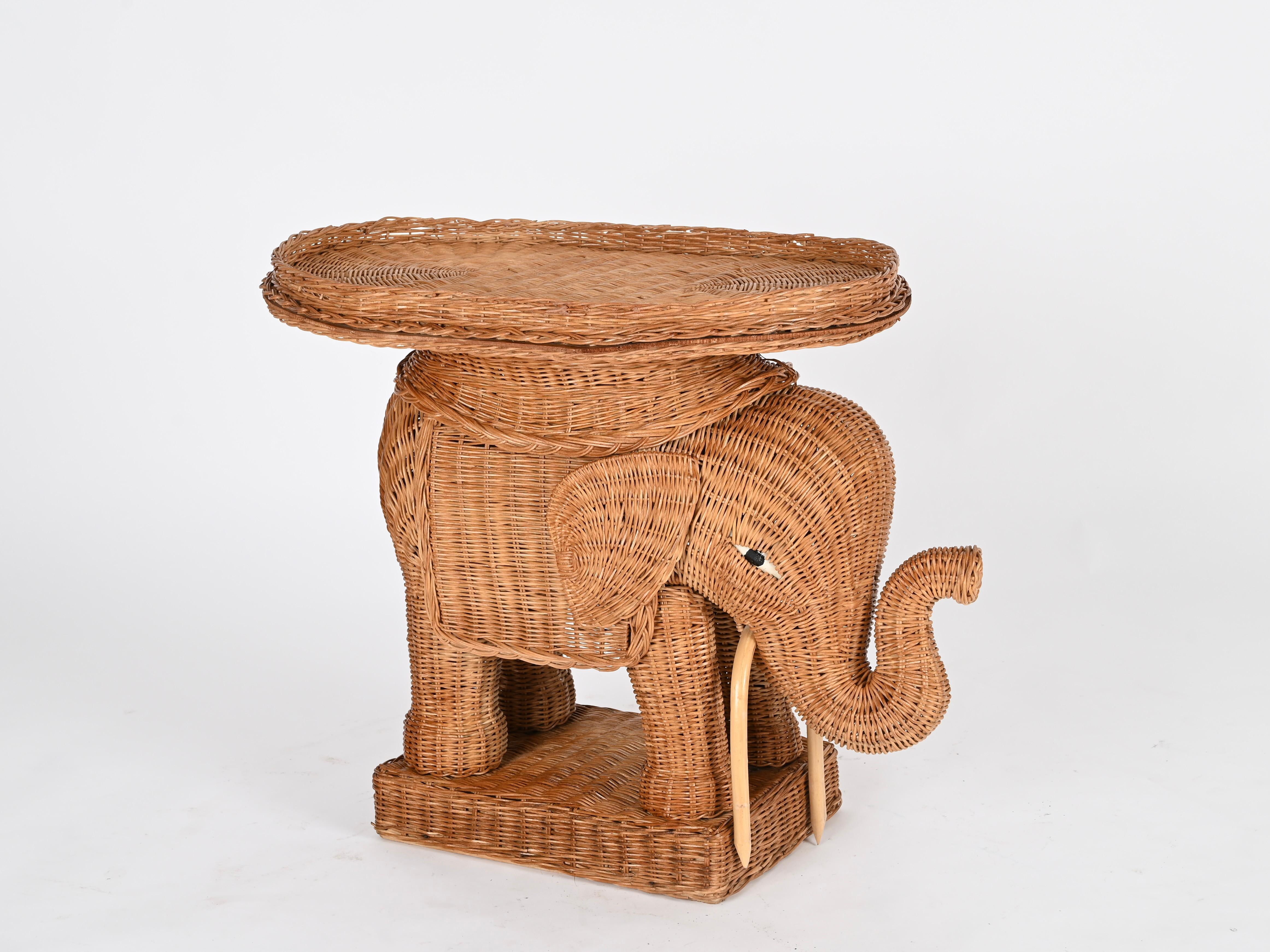 Grande table d'appoint éléphant en rotin et osier de Vivai del Sud, Italie, 1970 en vente 2