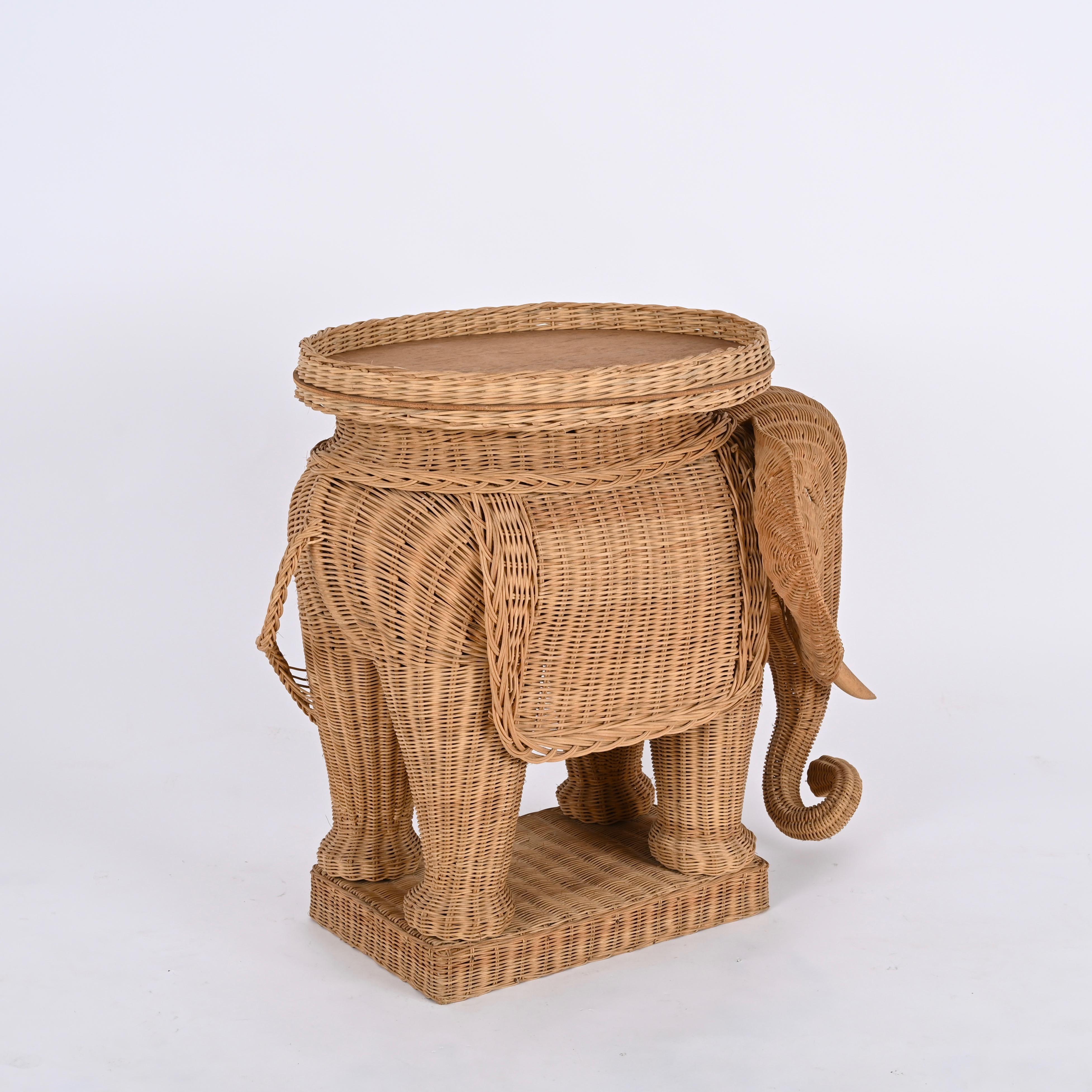 Large Rattan and Wicker Elephant Side Table by Vivai del Sud, Italy 1970s 3