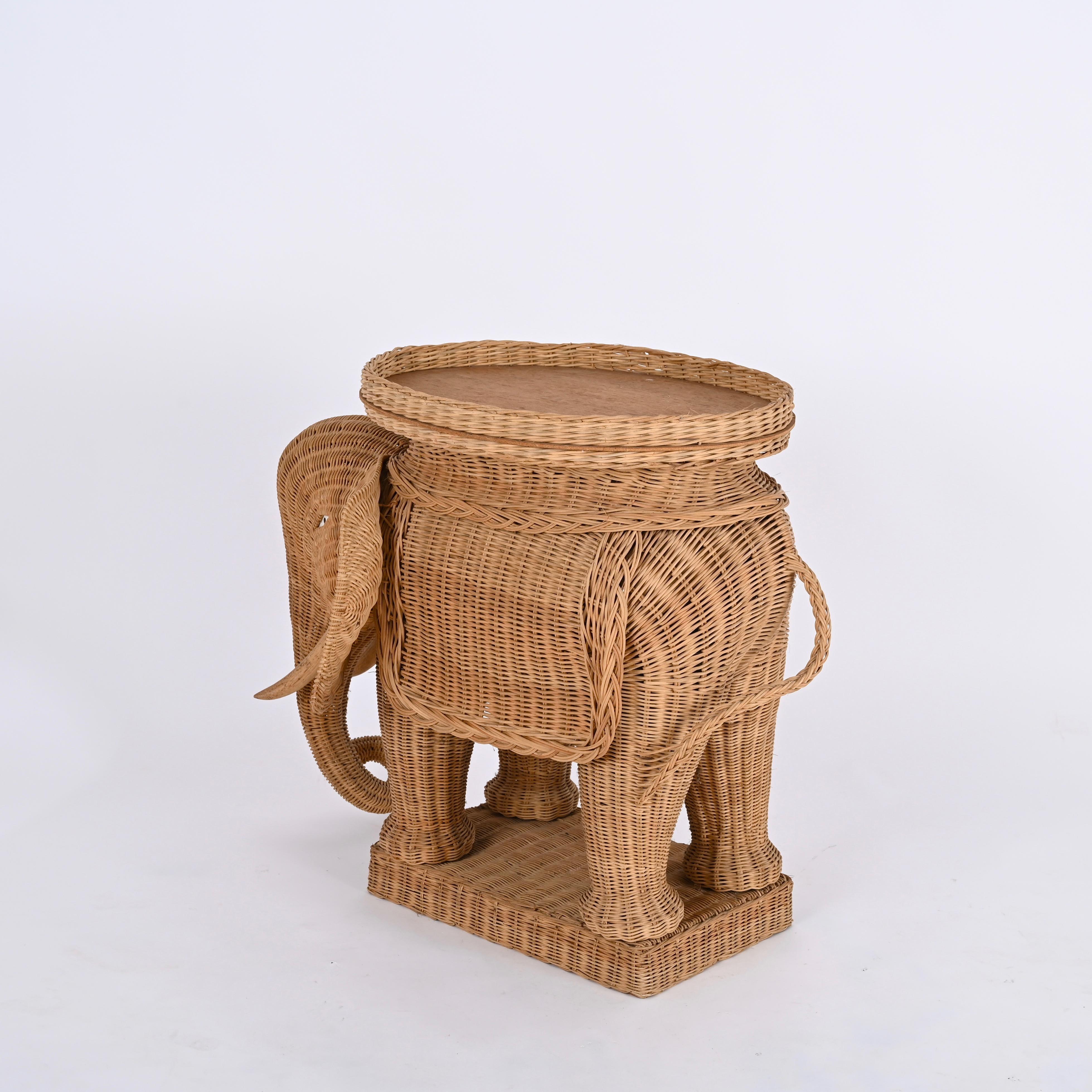 Large Rattan and Wicker Elephant Side Table by Vivai del Sud, Italy 1970s 4