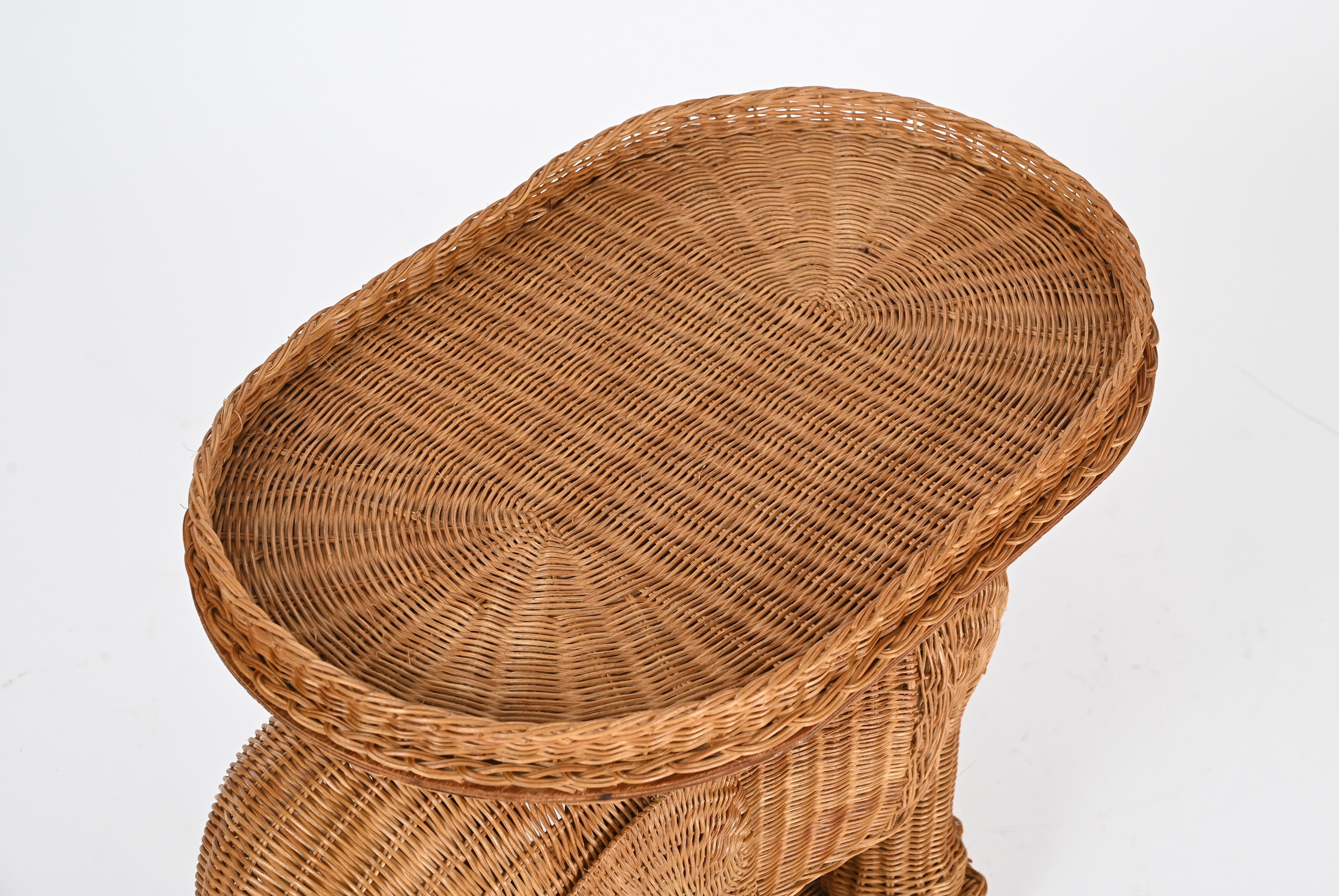 Großer Beistelltisch aus Rattan und Korbweide mit Elefantenmotiv von Vivai del Sud, Italien 1970er Jahre 4
