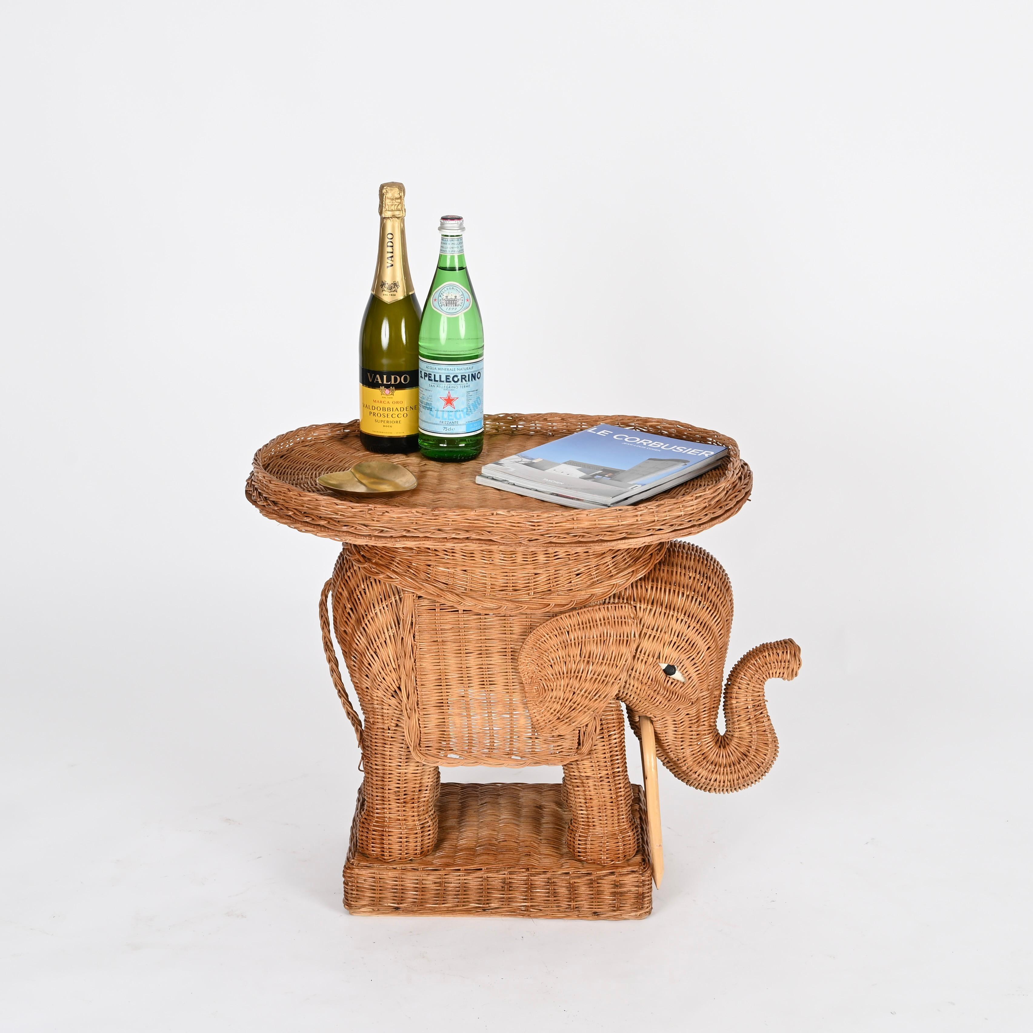 Grande table d'appoint éléphant en rotin et osier de Vivai del Sud, Italie, 1970 en vente 5