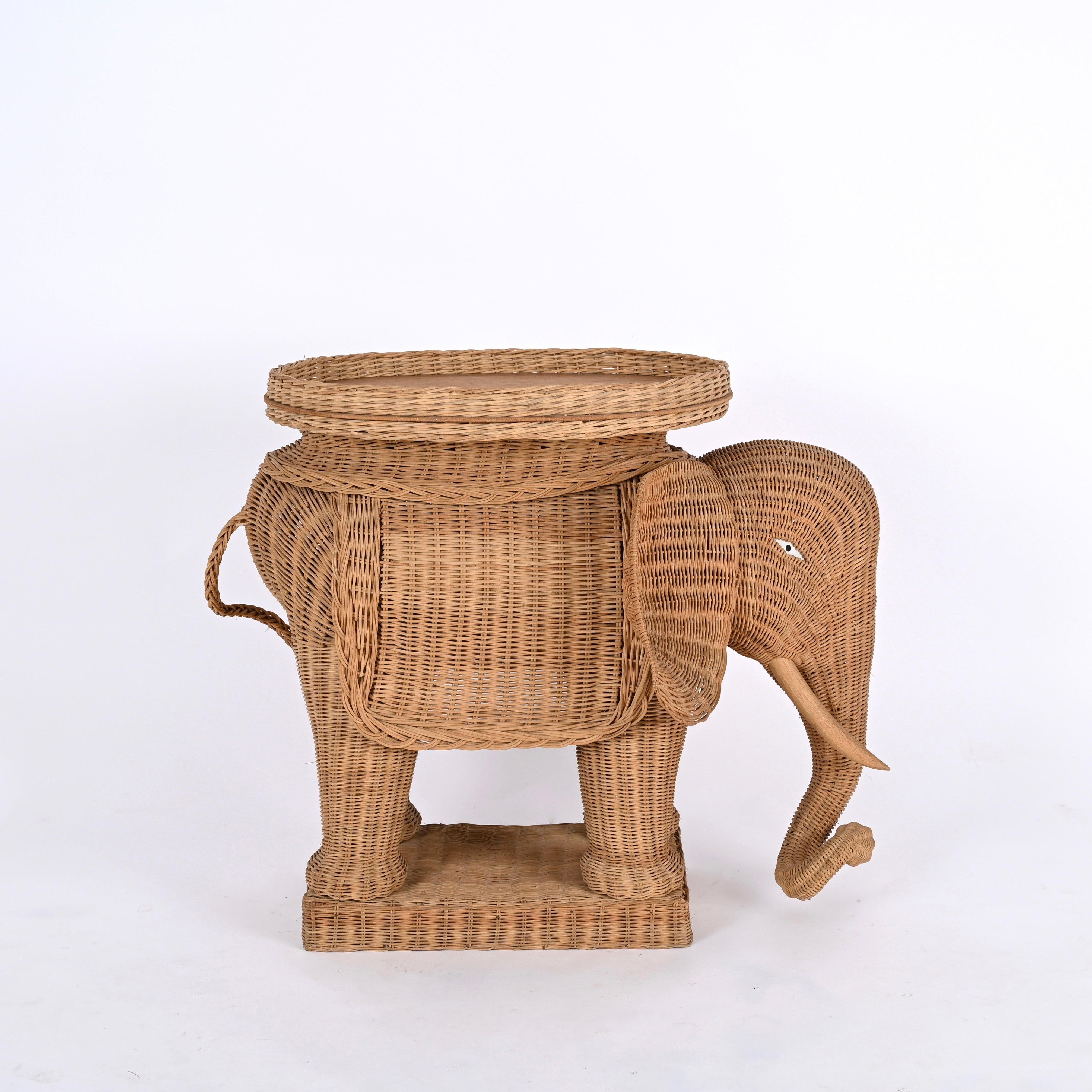 Large Rattan and Wicker Elephant Side Table by Vivai del Sud, Italy 1970s 6