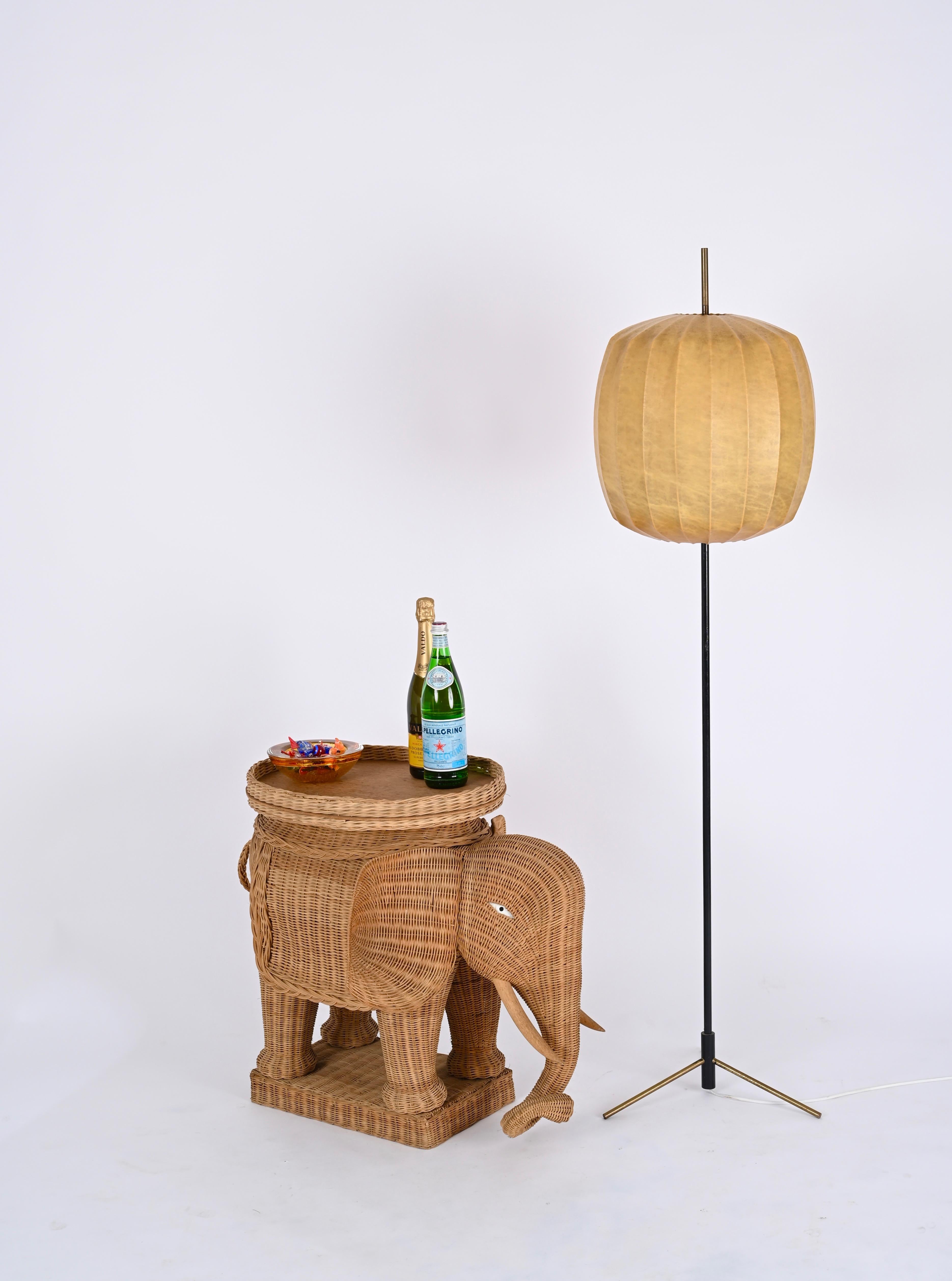 Large Rattan and Wicker Elephant Side Table by Vivai del Sud, Italy 1970s 7