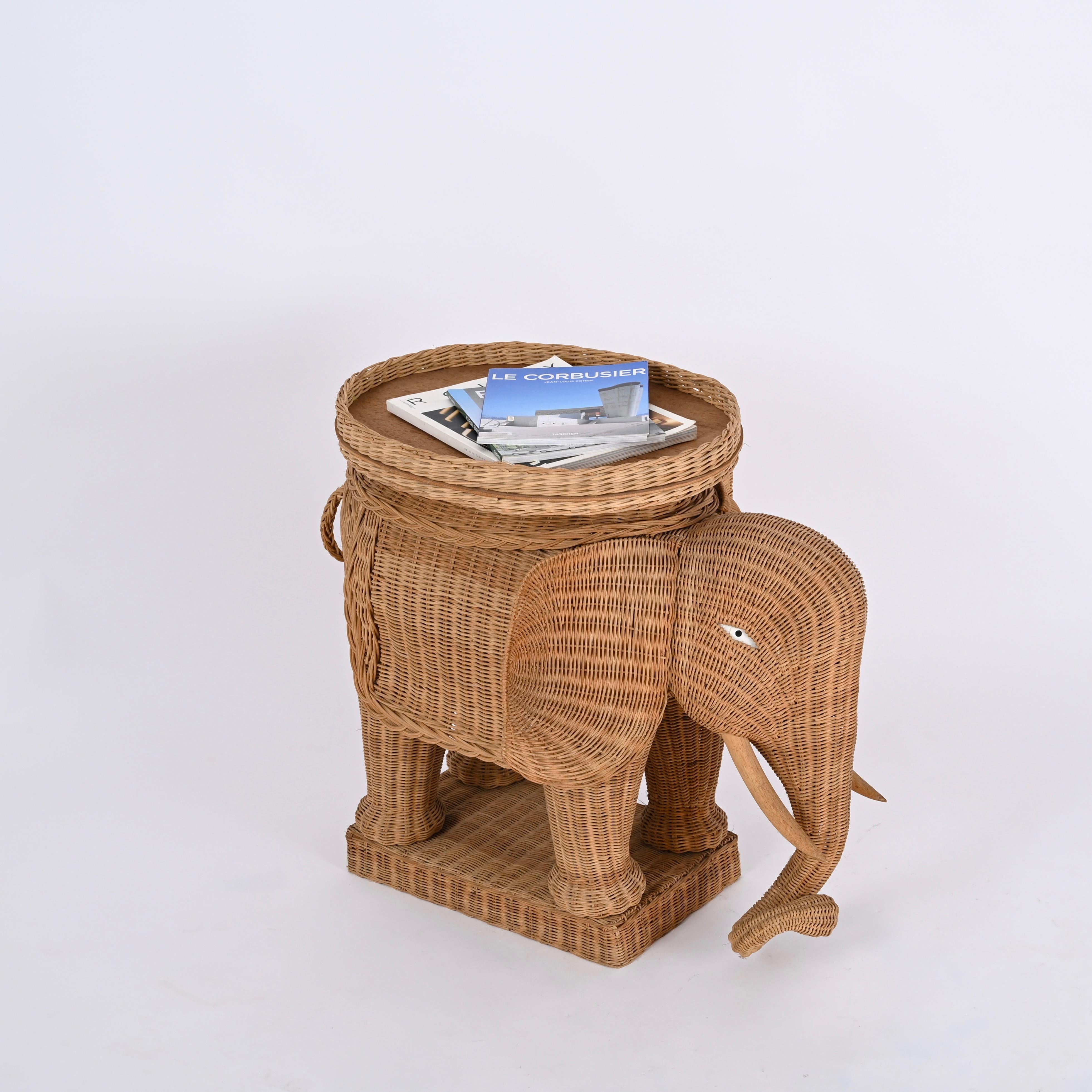 Large Rattan and Wicker Elephant Side Table by Vivai del Sud, Italy 1970s 8