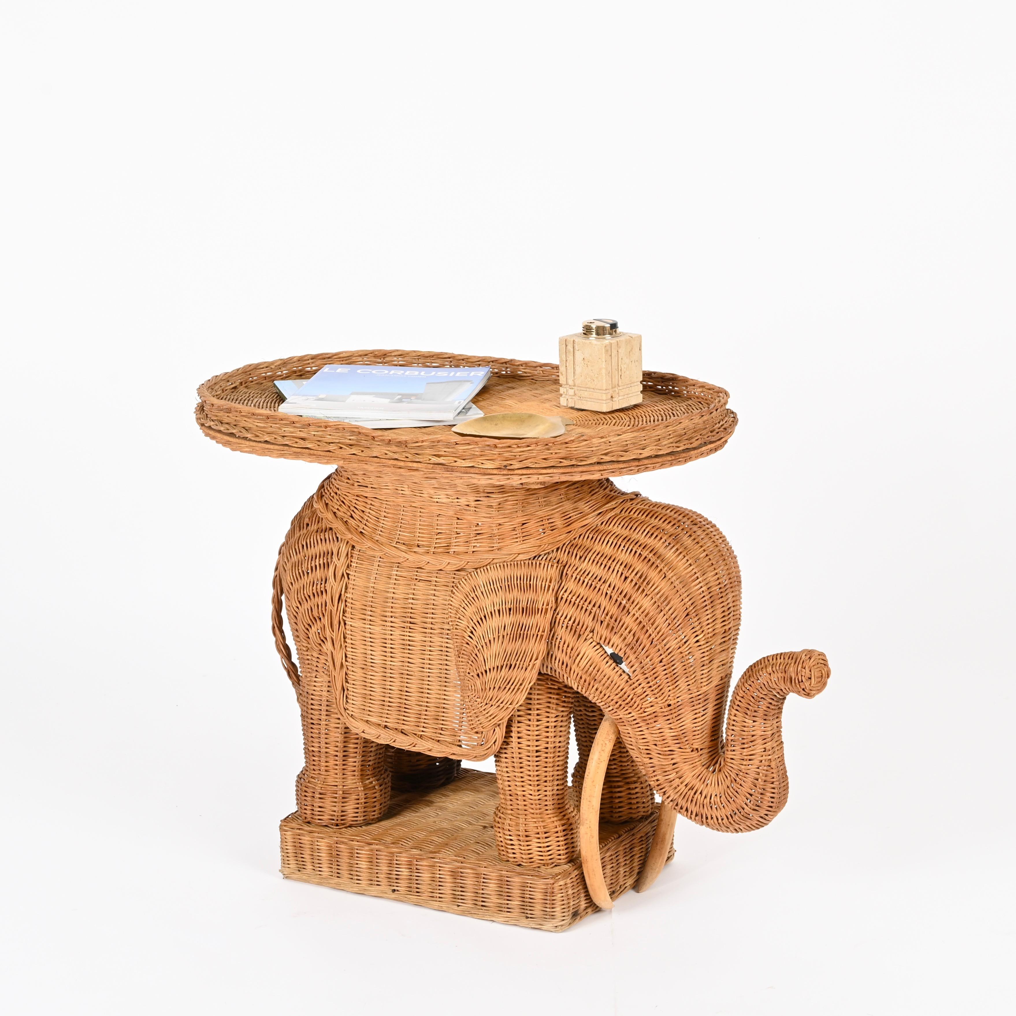 Large Rattan and Wicker Elephant Side Table by Vivai del Sud, Italy 1970s im Angebot 8