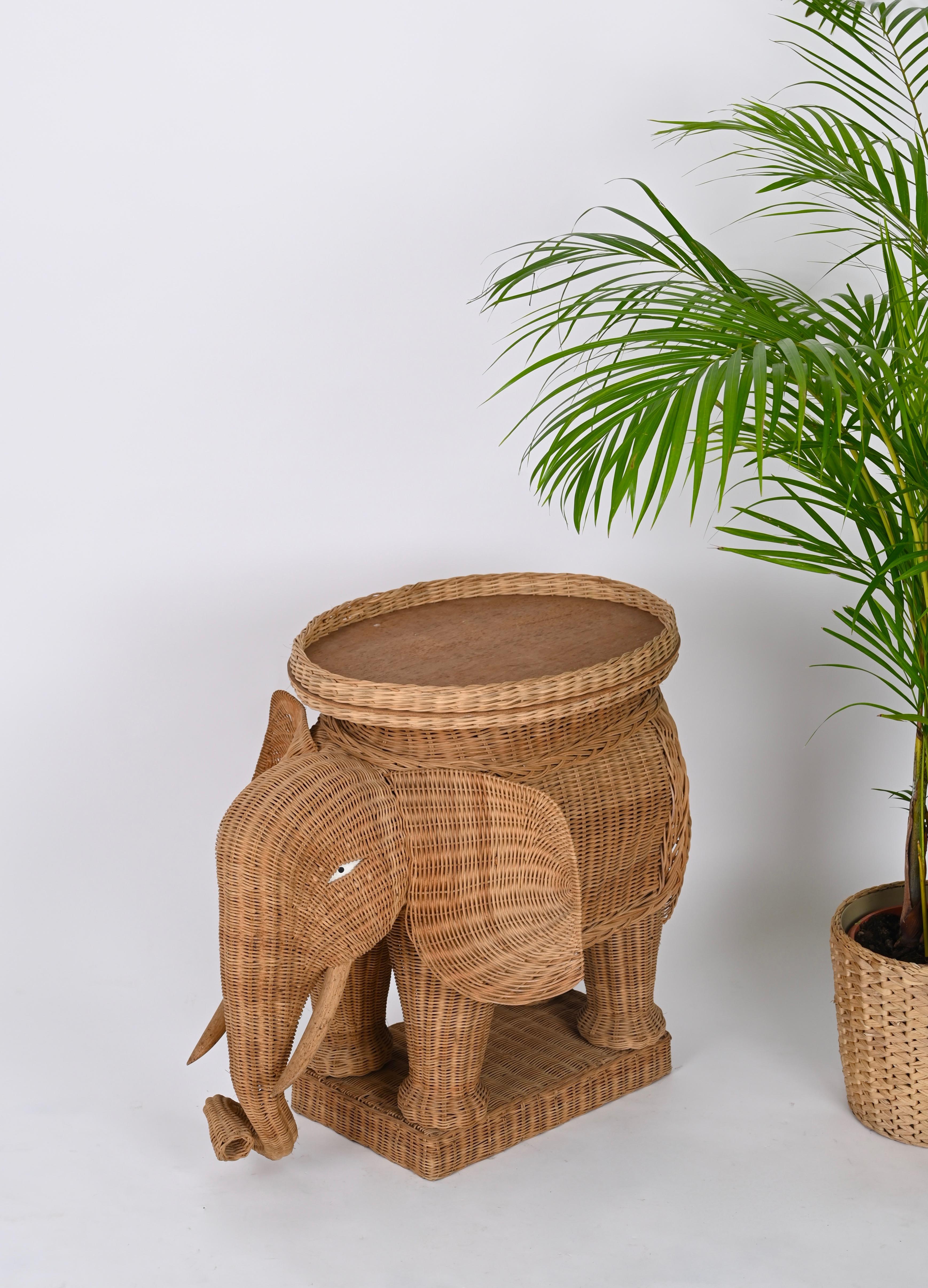 Large Rattan and Wicker Elephant Side Table by Vivai del Sud, Italy 1970s 9