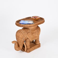 Large Rattan and Wicker Elephant Side Table by Vivai del Sud, Italy 1970s