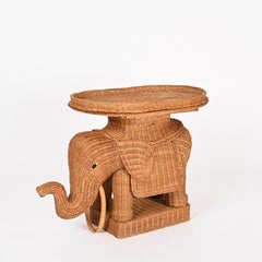 Large Rattan and Wicker Elephant Side Table by Vivai del Sud, Italy 1970s