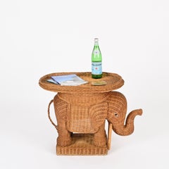 Large Rattan and Wicker Elephant Side Table by Vivai del Sud, Italy 1970s