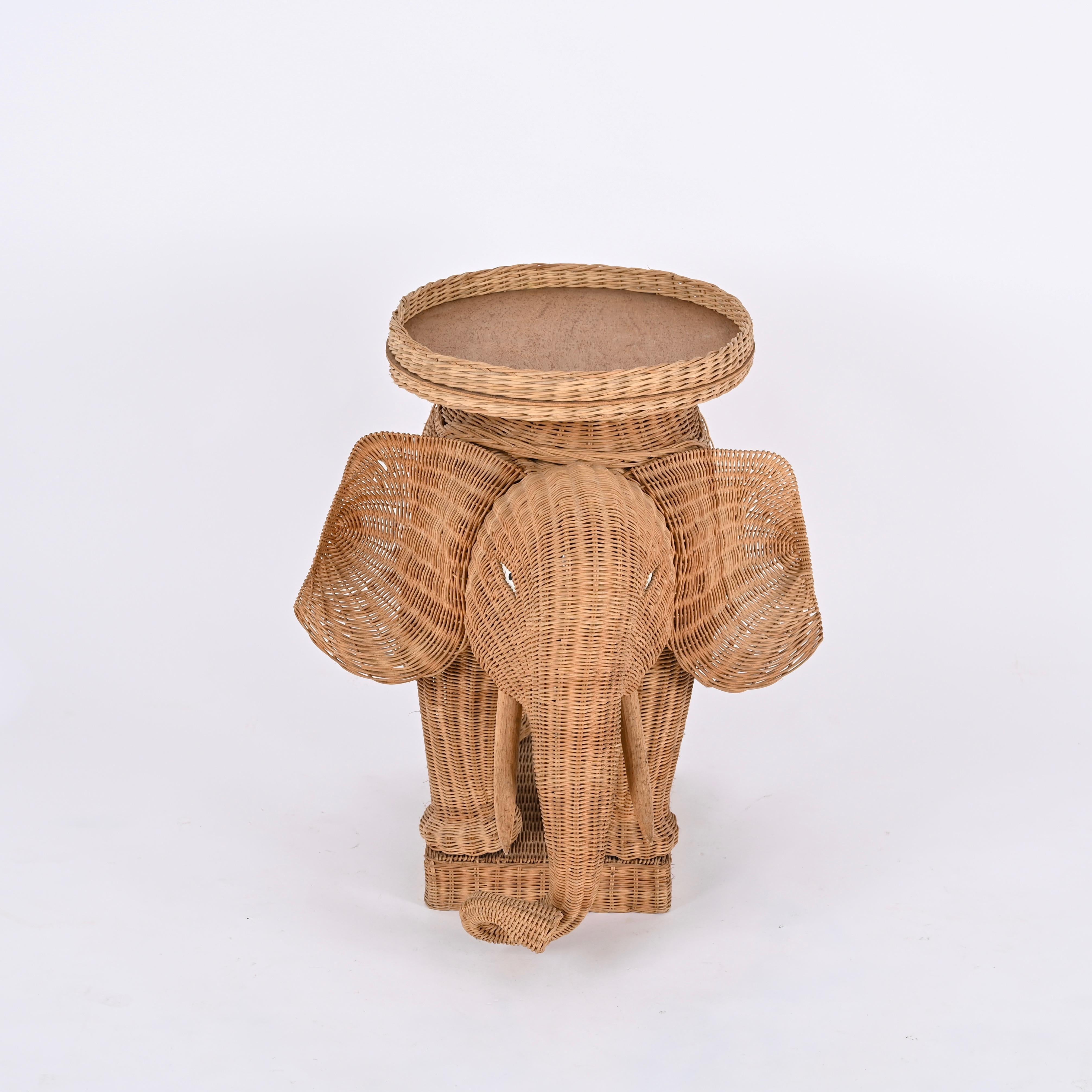 Bamboo Large Rattan and Wicker Elephant Side Table by Vivai del Sud, Italy 1970s
