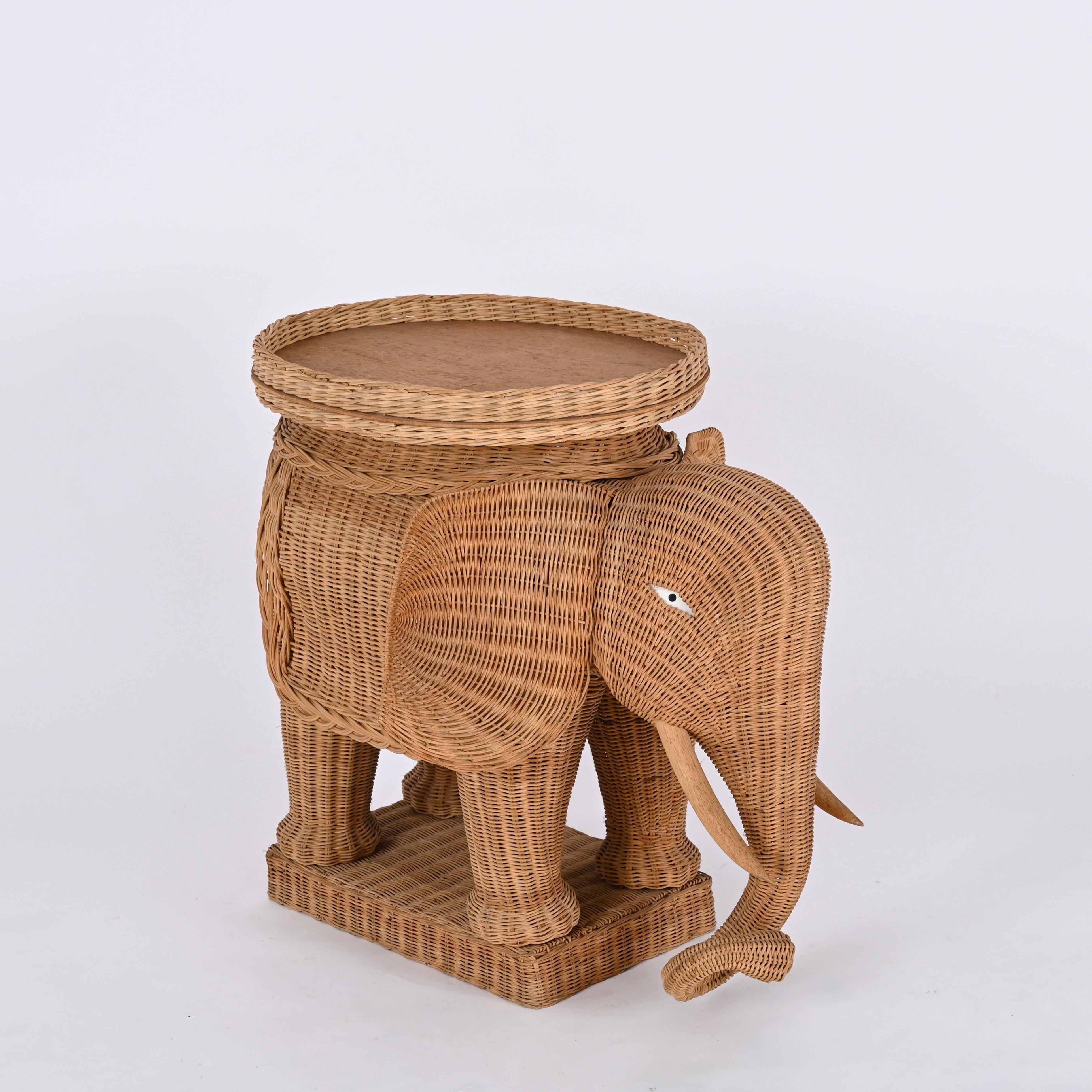 Large Rattan and Wicker Elephant Side Table by Vivai del Sud, Italy 1970s 1