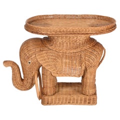 Large Rattan and Wicker Elephant Side Table by Vivai del Sud, Italy 1970s