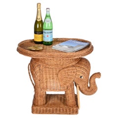 Large Rattan and Wicker Elephant Side Table by Vivai del Sud, Italy 1970s